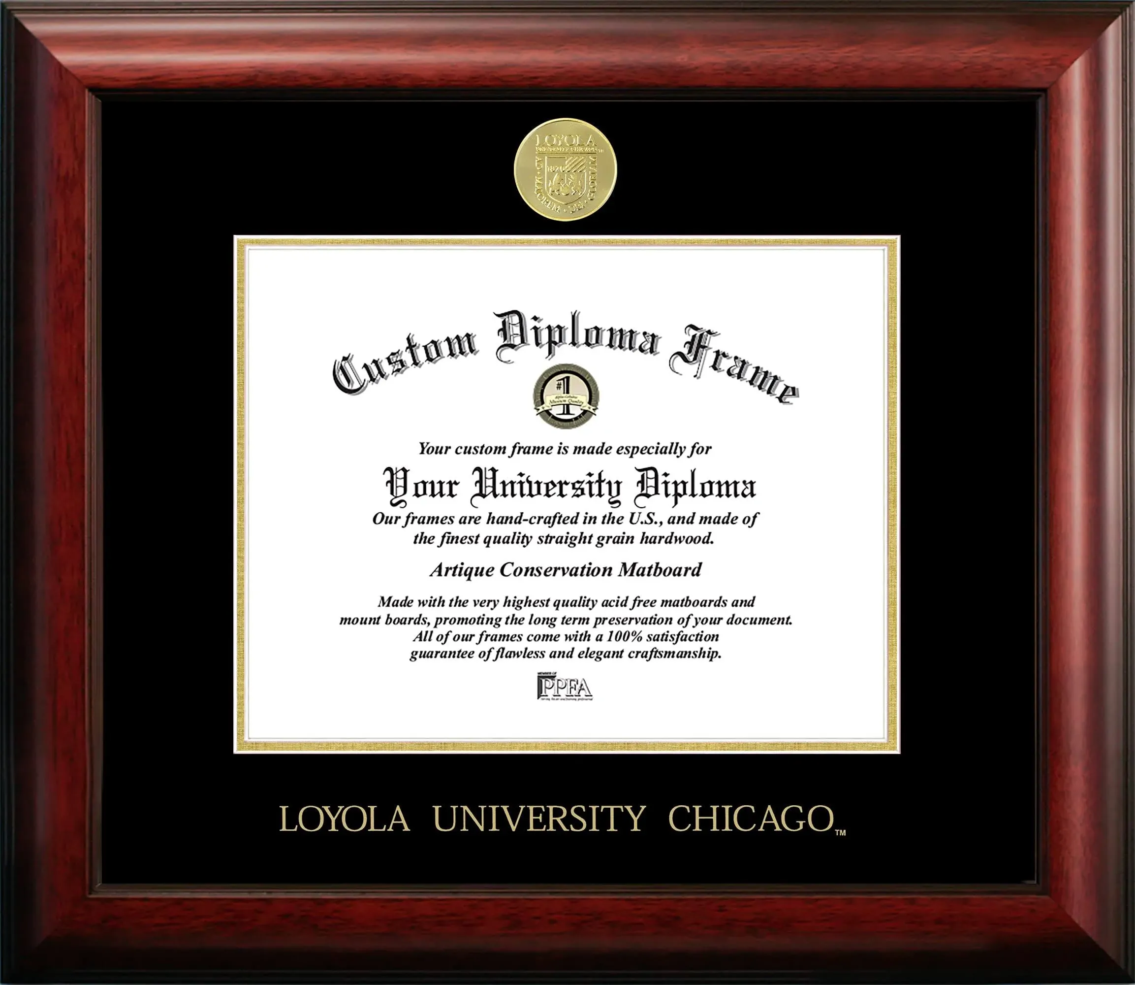 Loyola Chicago Ramblers Gold Embossed Diploma Frame