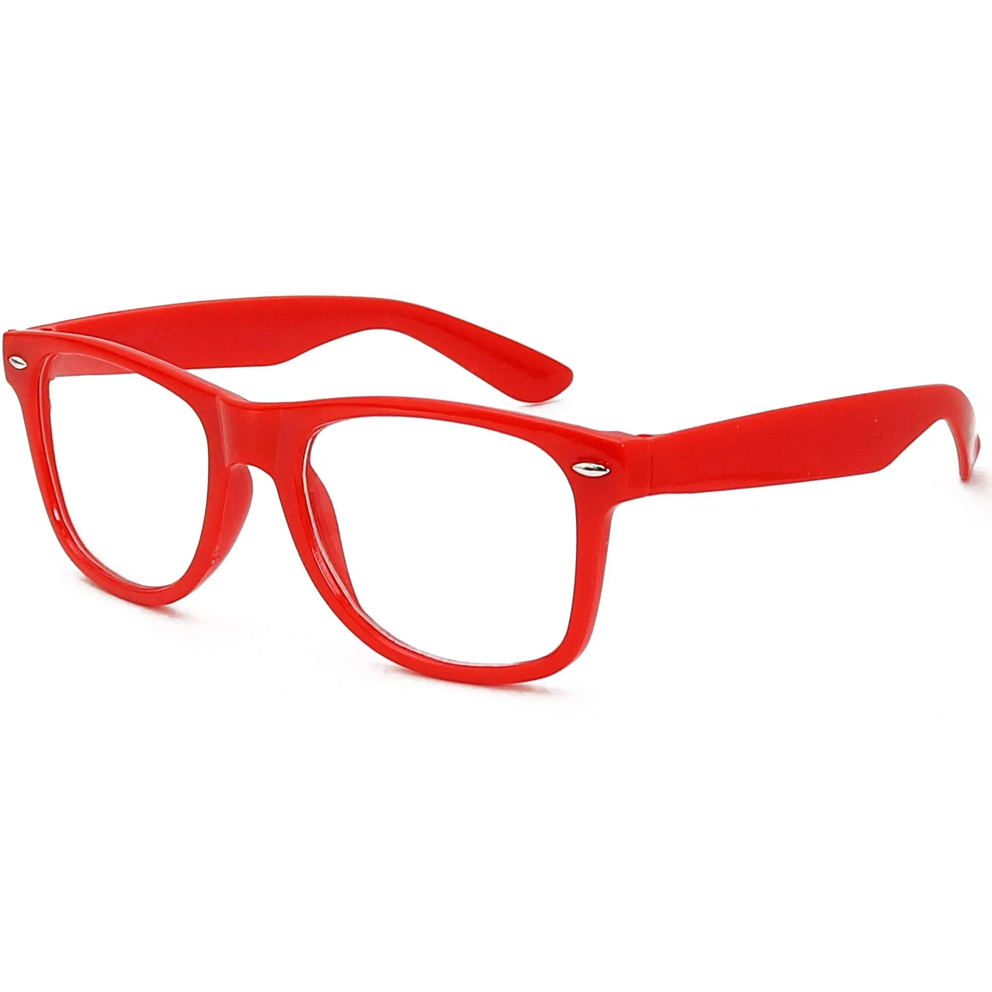 "Red Clear Lens Glasses - 80's Style Non Prescription Retro Frames Nerd Costume Eyeglasses"