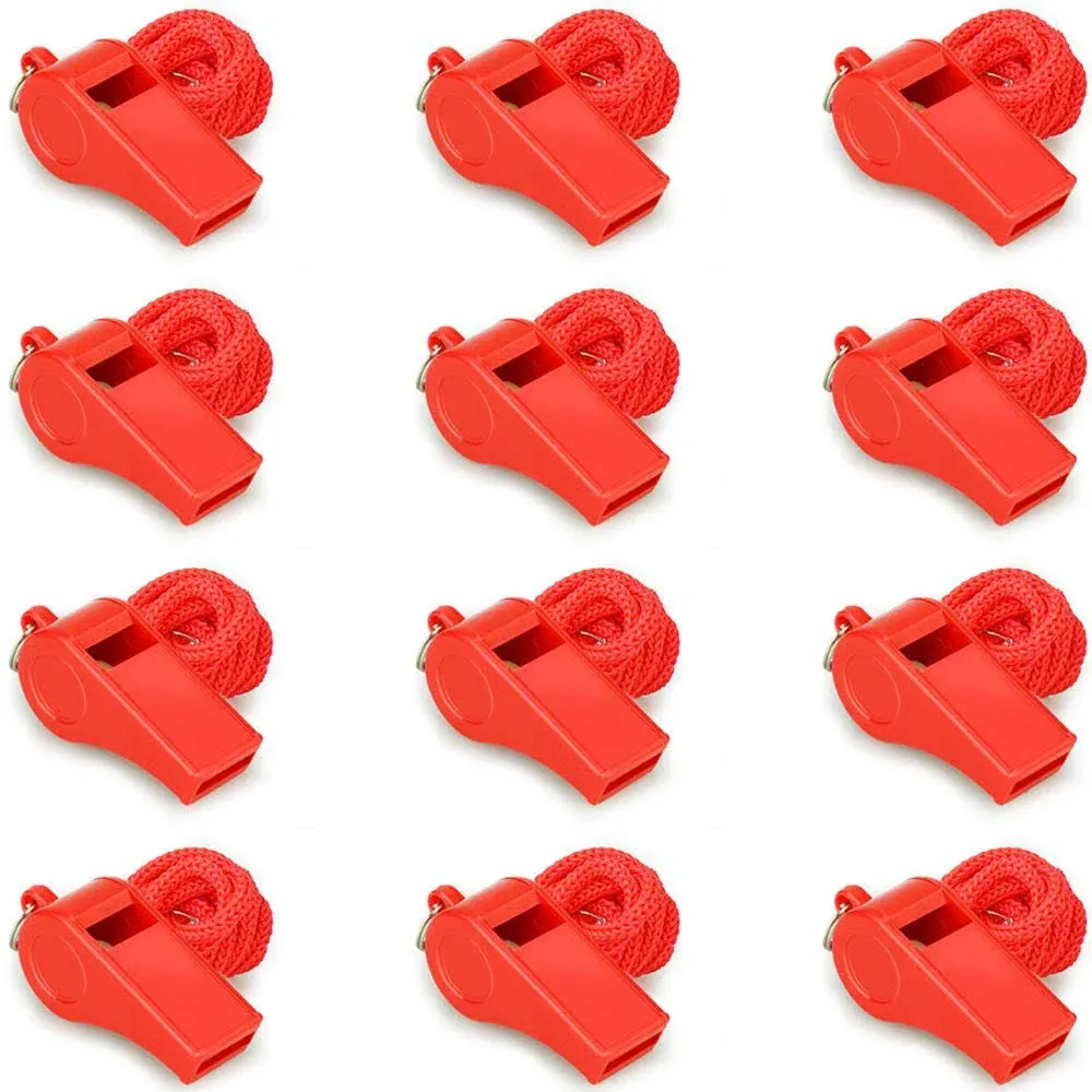 Hipat Whistle,12PCS Red Plastic Whistles with Lanyard, Loud Crisp Sound Whistles ...