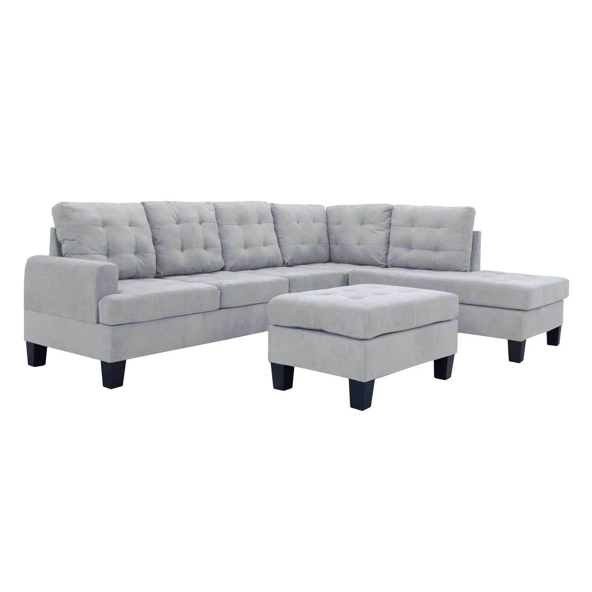 Casa Andrea Milano LLC 3 Piece Modern Reversible Sectional Sofa Couch with Chaise and Ottoman, Light