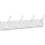 SONGMICS Wall-Mounted Coat Rack, Hook Rack with 4 Tri-Hooks, for Clothes, Keys, Hats, Purses, in The Entryway, Bathroom, Closet Room, White ULHR30WT