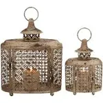 2 Holder Beige Metal Decorative Candle Lantern , Set of 2