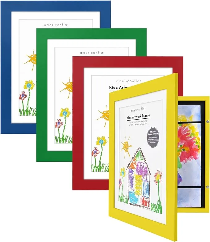 Multicolor - 8.5x11 Frame with Mat and 10x12.5 Without Mat - Frames for Kids Artwork Holds 100 Pcs - Kids Art Frame (4 Pack) - Americanflat