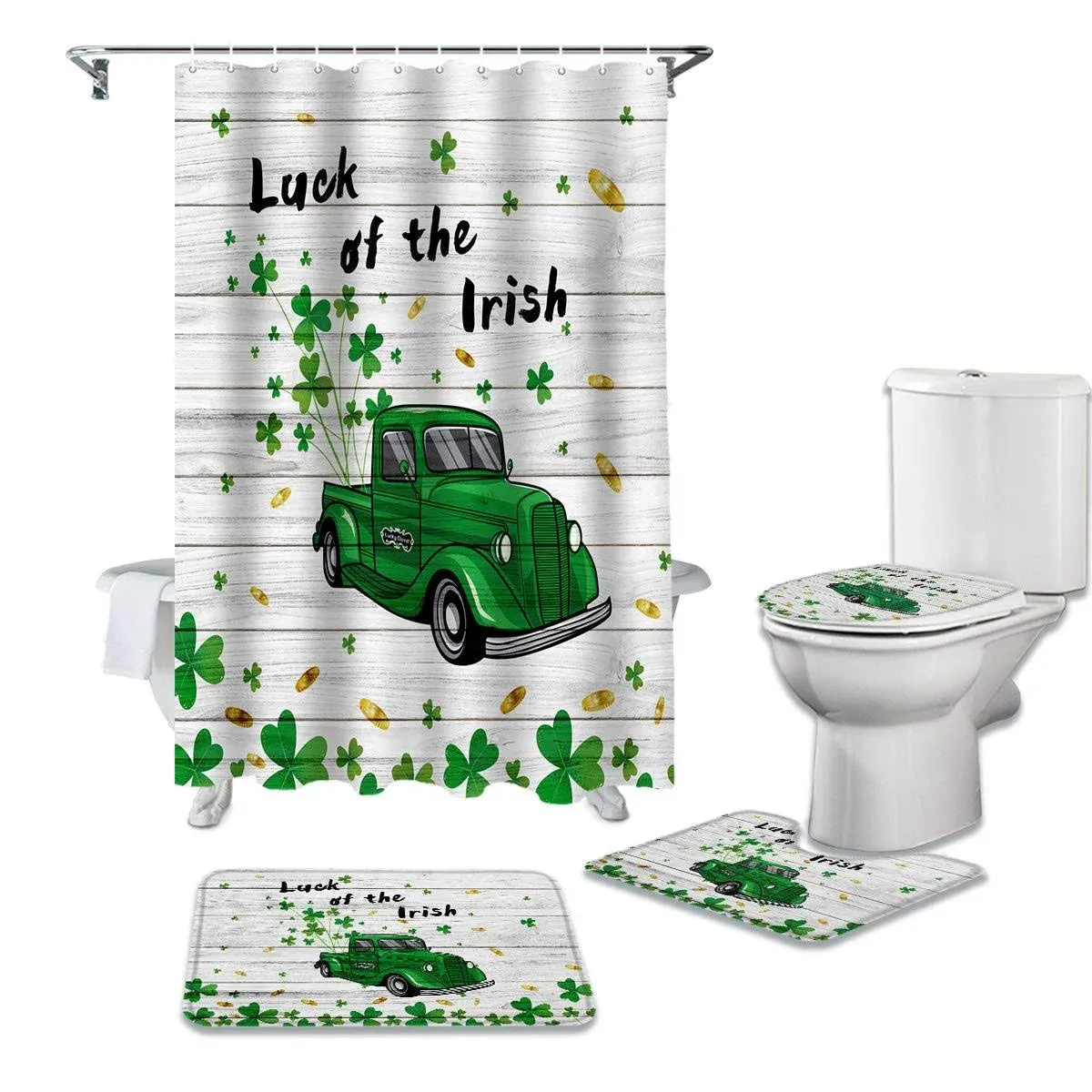 St.Patrick&#039;s Luxury Shower Curtain Set 4 Pcs for Bathroom,Saint Patrick&#039;s Day 