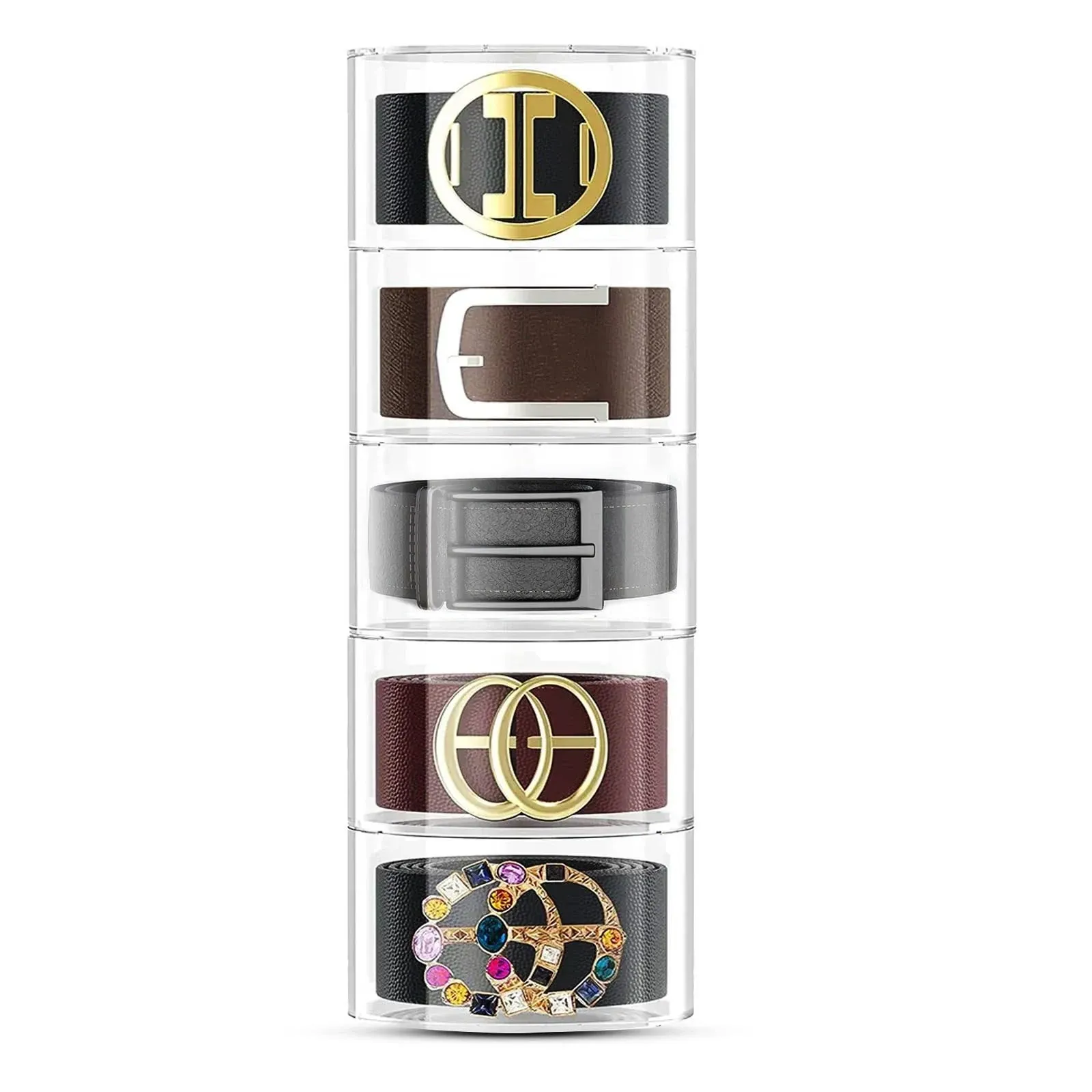 JolyBay Acrylic Belt Organizer for Closet - 5 Compartments Transparent Storage ...