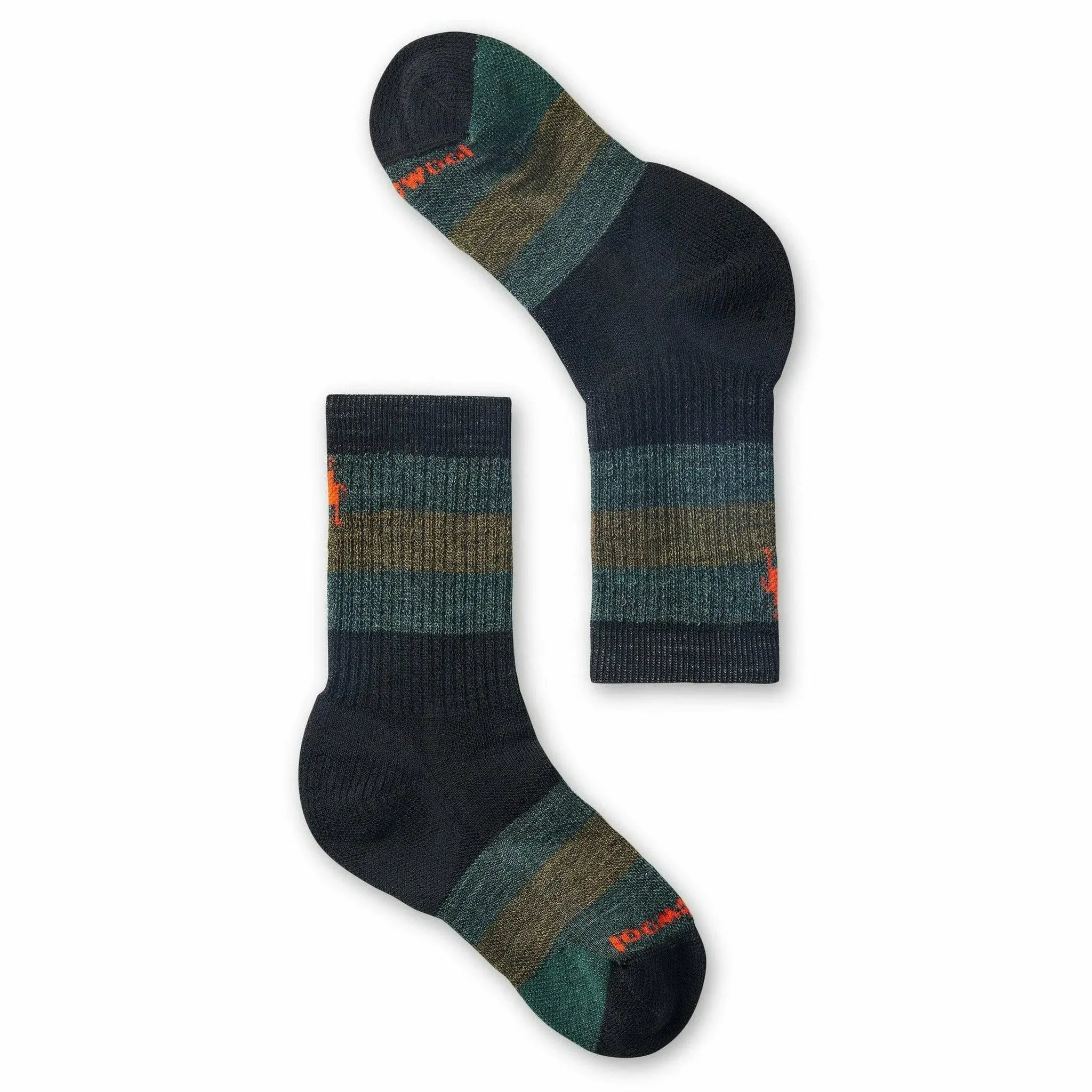 Smartwool Kids ' Hike Full Cushion Striped Crew Socks - Black - Military Olive