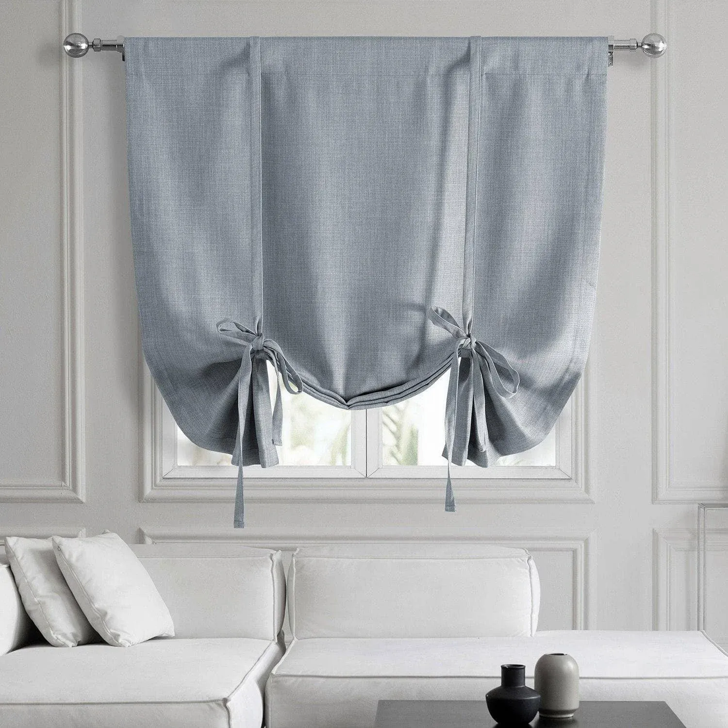 Exclusive Fabrics Faux Linen Room Darkening Tie-Up Window Shade (1 Panel) 46 x 63 ...