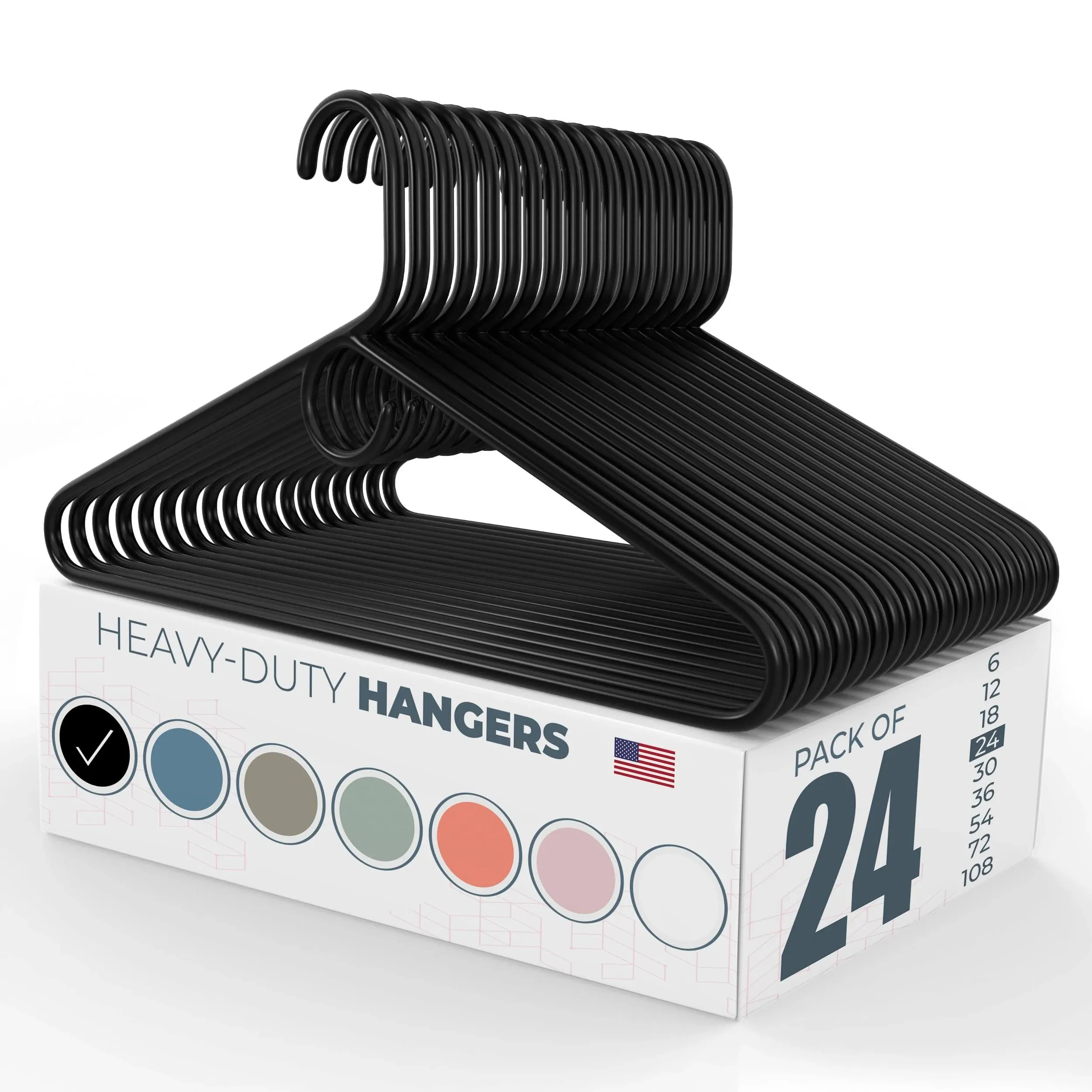 Neaties USA-Made Heavy-Duty Plastic Hangers Black (12, 18, 24, 30, 36, 72 Packs ...