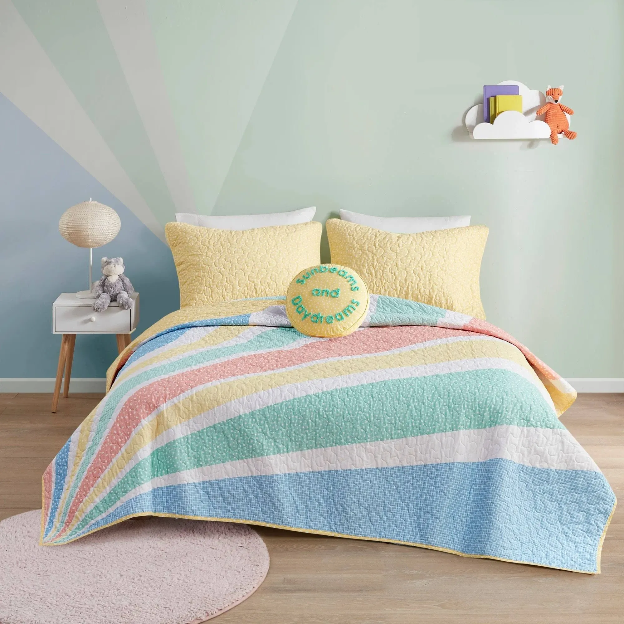 Rory Full/Queen Rainbow Sunburst Reversible Cotton Coverlet Set Yellow