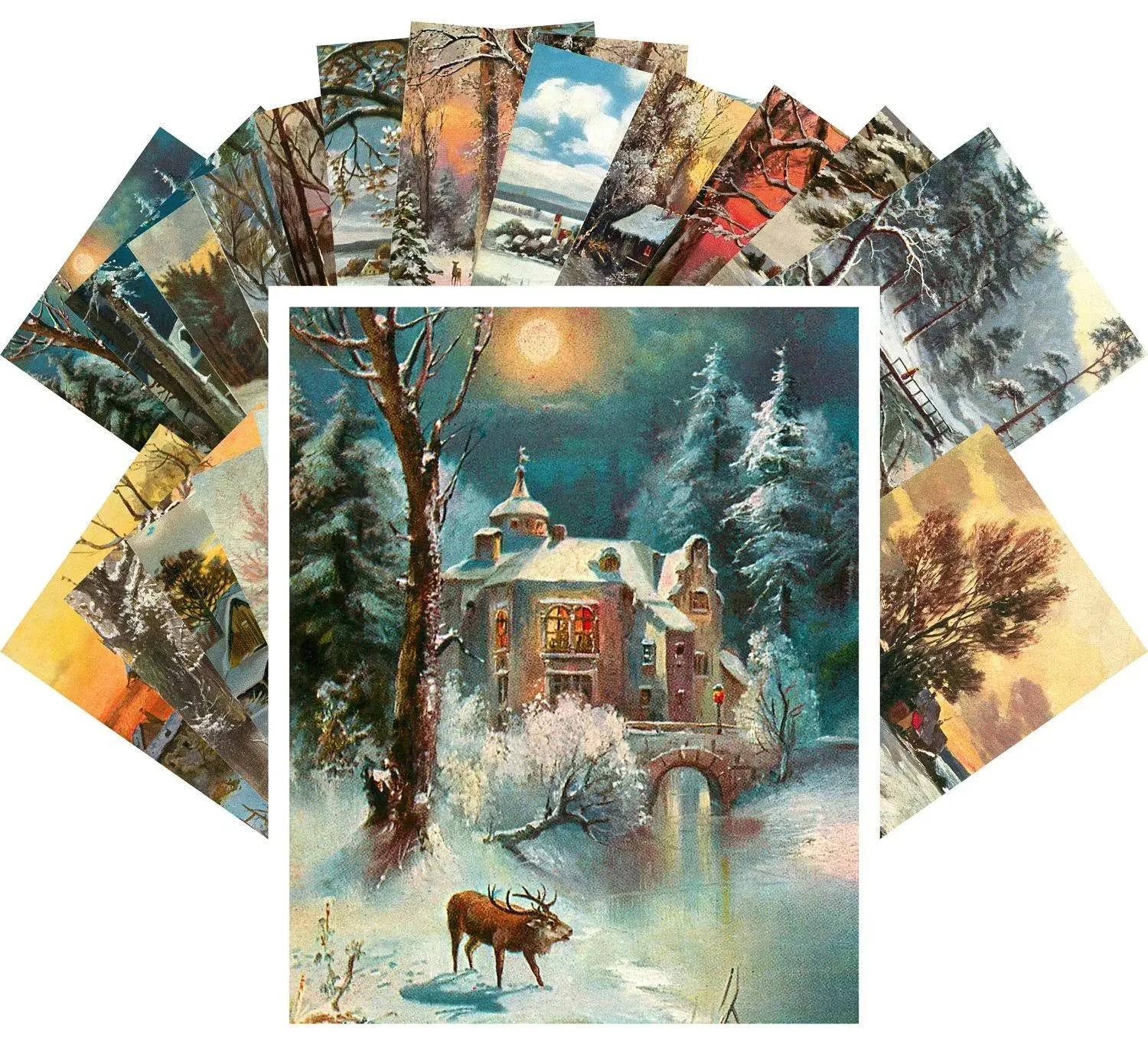 PIXILUV Vintage Postcards 24 Pcs Winter Rural Life Christmas landscapes Vintage Art