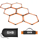 GHB Hex Agility Rings Speed Rings with Carrying Bag 6 Set Portable Hexagon Rings, Agility Hurdles for Agility Footwork Training