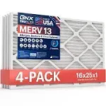 BNX TruFilter 20x20x1 Air Filter MERV 13 (4-Pack) - MADE IN USA - Electrostatic Pleated Air Conditioner HVAC AC Furnace Filters for Allergies, Pollen, Mold, Bacteria, Smoke, Allergen, MPR 1900 FPR 10