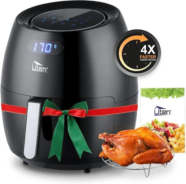 Air Fryer 6.9QT/6.5L, Uten 1700W High-power 8 in 1 Deep Frying Mode, Rapid Heating up, Non-Stick Oven, Oilless Cooking, Fast Heat up/Time Control, LED Digital Touchscreen, Black