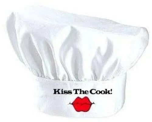 Kiss The Cook Chef Hat For Cooking And Grilling, Adjustable Closure, White Toques For Men And Women