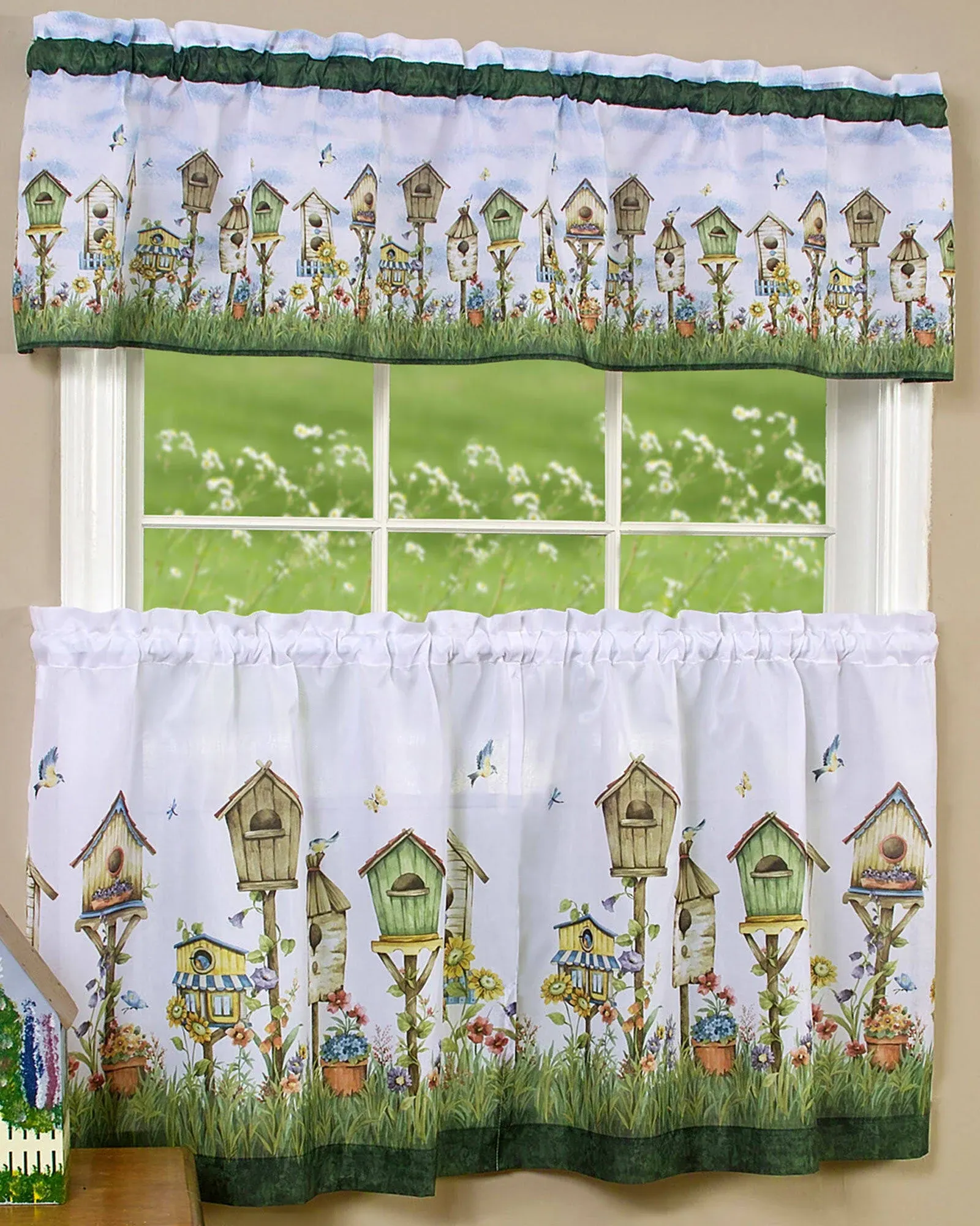 Home Sweet Home Tier and Valance Window Curtain Set - 58x24 - Multi