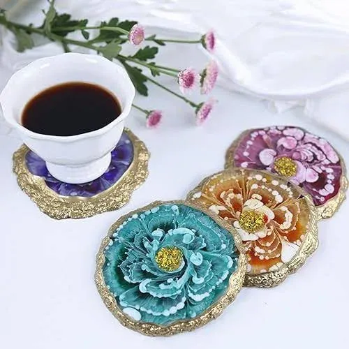 Resin Coaster Molds for Epoxy Resin Round Square,8 pcs Geode Coaster Mold with 1 Holder,DIY Custom Coasters Resin Crafts,Home Decoration