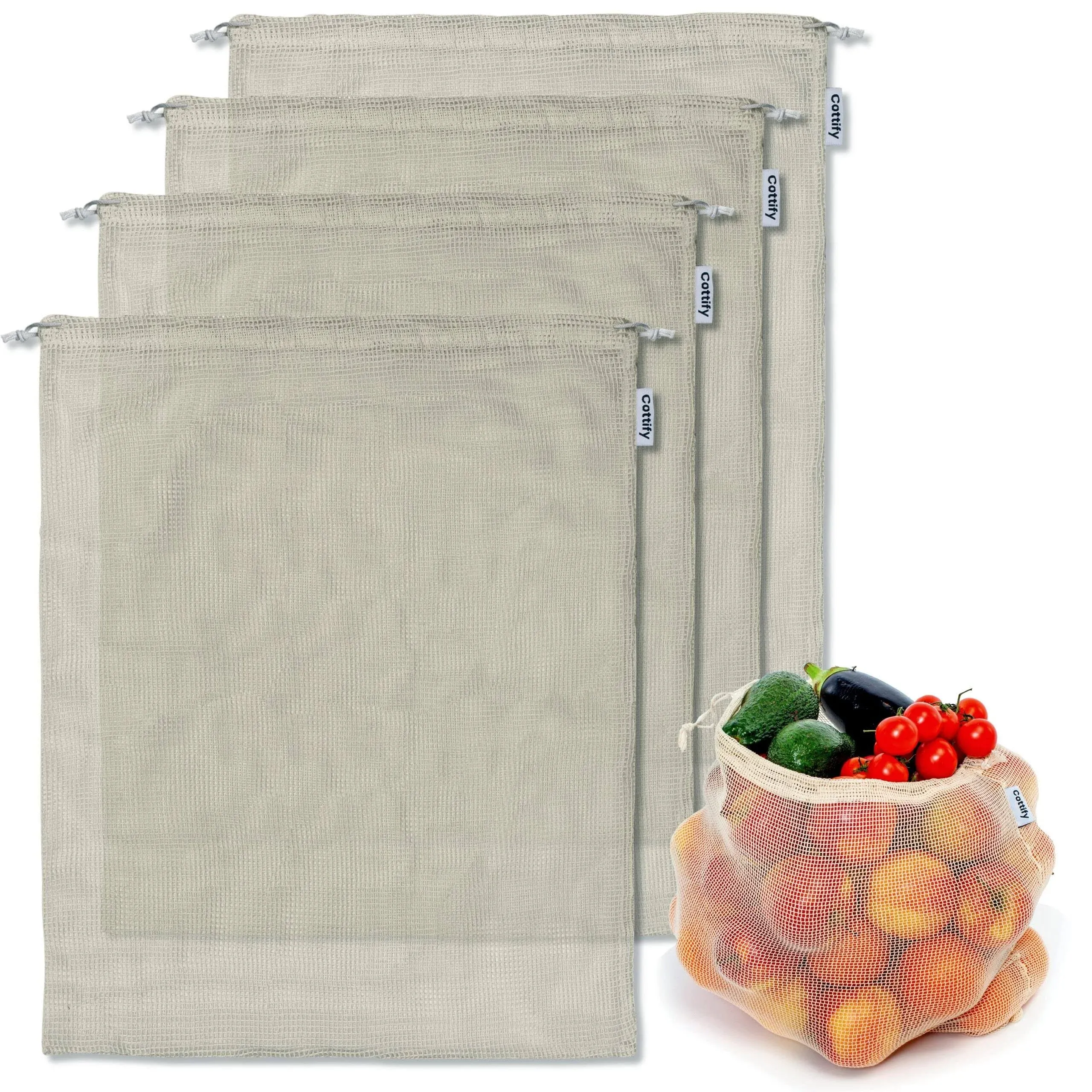 4pack Reusable Produce Bags Grocery Washable Xl Organic Cotton Mesh Produce Bags