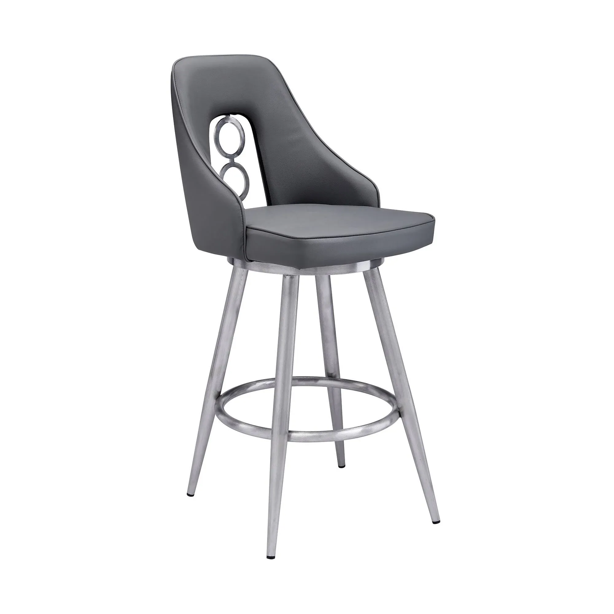 Armen Living Ruby Grey 26-in H Counter Height Upholstered Swivel Metal Bar Stool ...