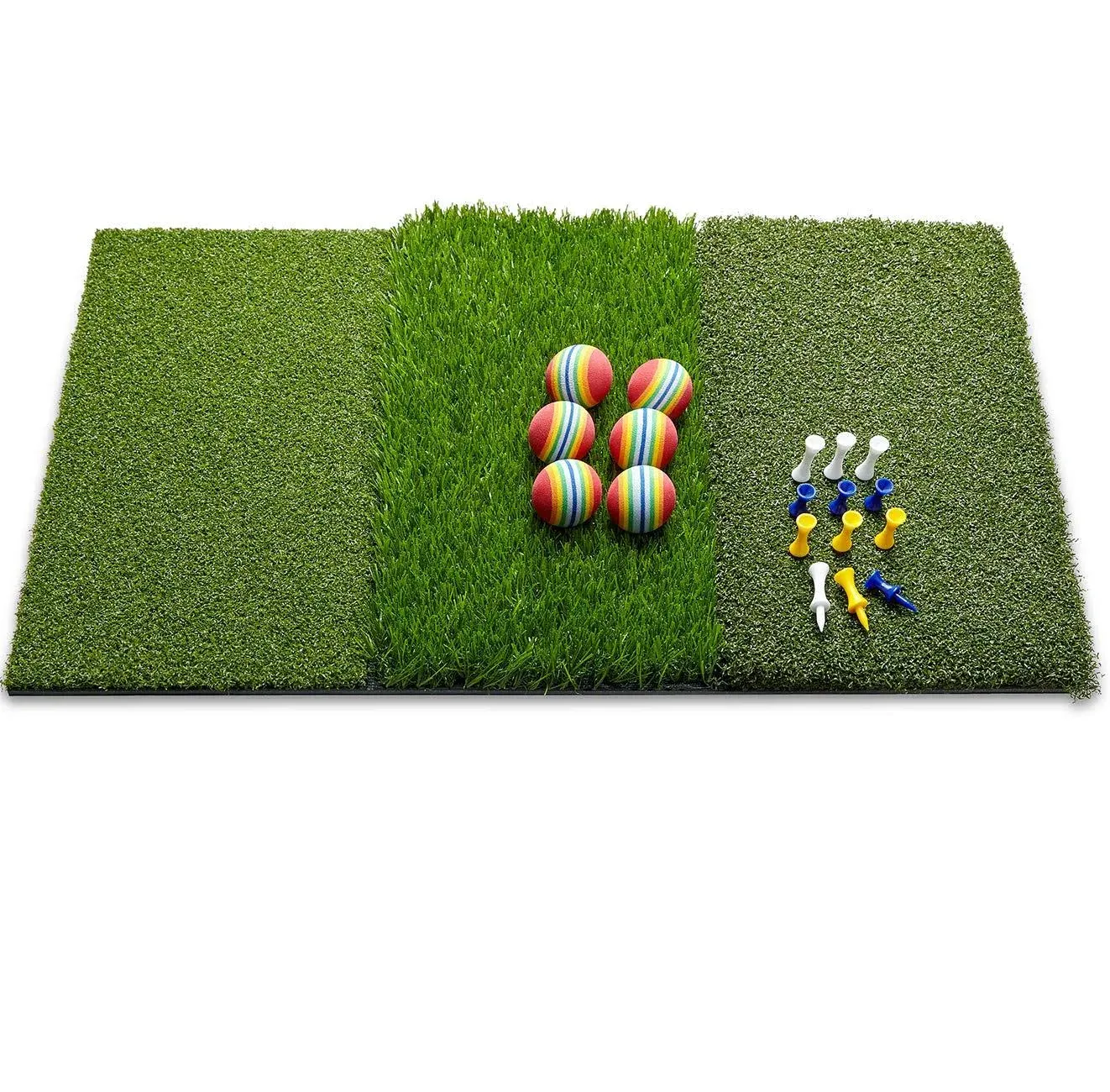 Golf Mat Chipping Hitting 25" x16" 3in1 Foldable - Practice Turf Backyard or Indoor Outdoor Portable Premium Quality Training Realistic Multi Length Grass + 12 Extra Tees