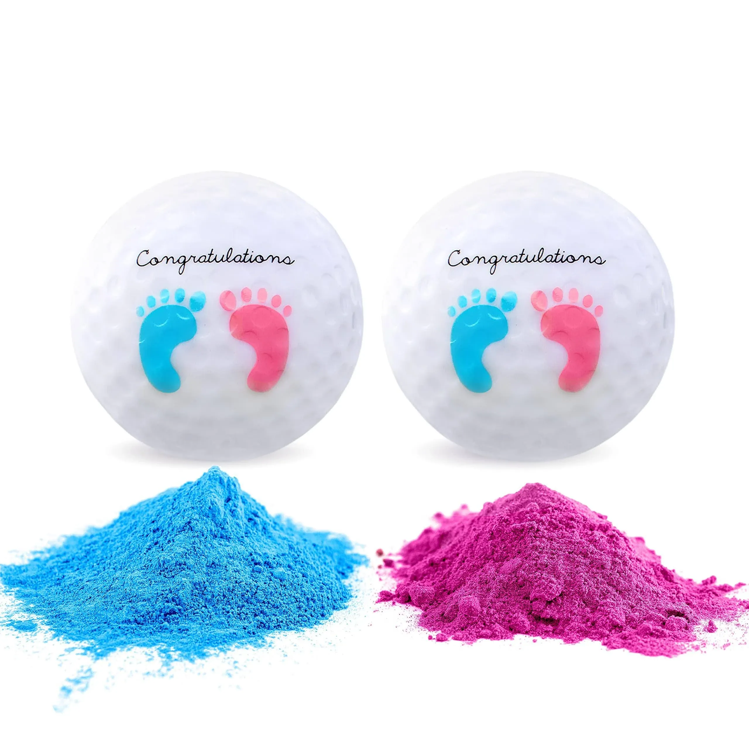 Port City Creations Gender Reveal Exploding Golf Balls Set for Gender Reveal Parties - One Wooden Tee, One Pink and One Blue Powder Filled Exploding