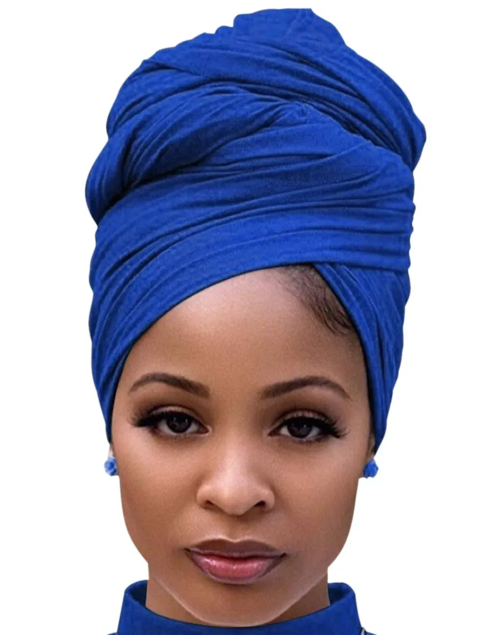 Harewom African Head Wraps for Black Women Solid Turban Stretch Headband Tie for Sleeping Royal Blue