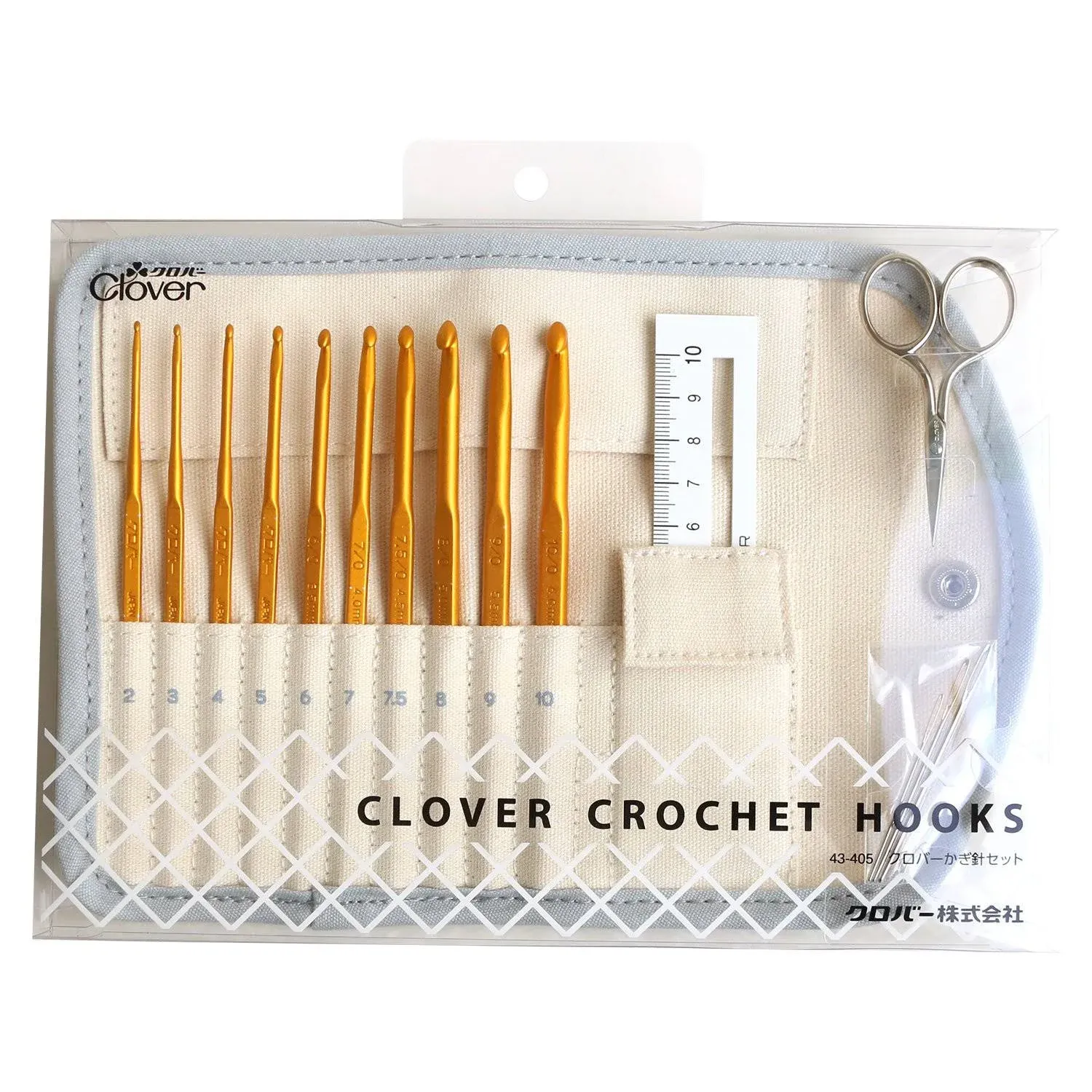 Clover 43-405 Crochet Hook Set, 10 Pieces, 3 Mini W233×H185mm, gold 