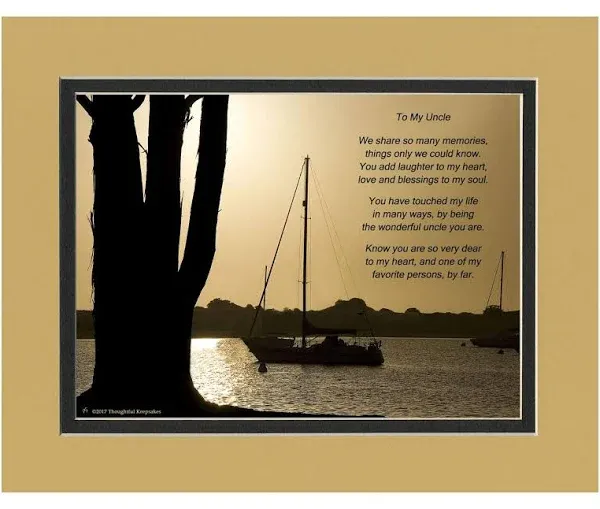 Uncle Gift with Wonderful Uncle Poem. Boats at Dusk Photo, 8x10 Matted. Speci...