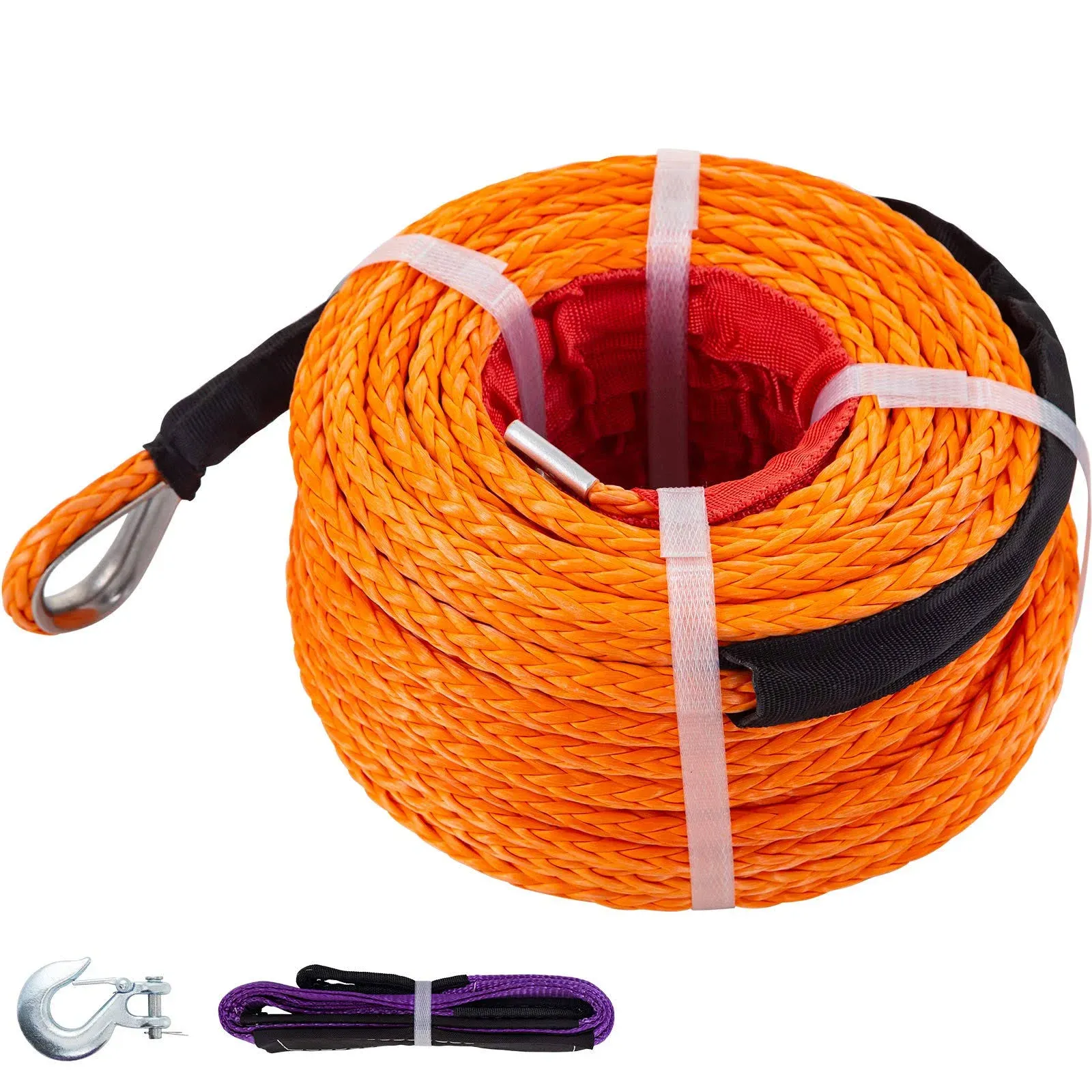 VEVOR Synthetic Winch Rope 3/8" x 85 FT Synthetic Winch Line Cable Rope 26,500 lbs with Protective Sleeve, Forged Winch Hook, Pull Strap, Universal Fit for Truck, SUV, Large Off-Road Vehicle