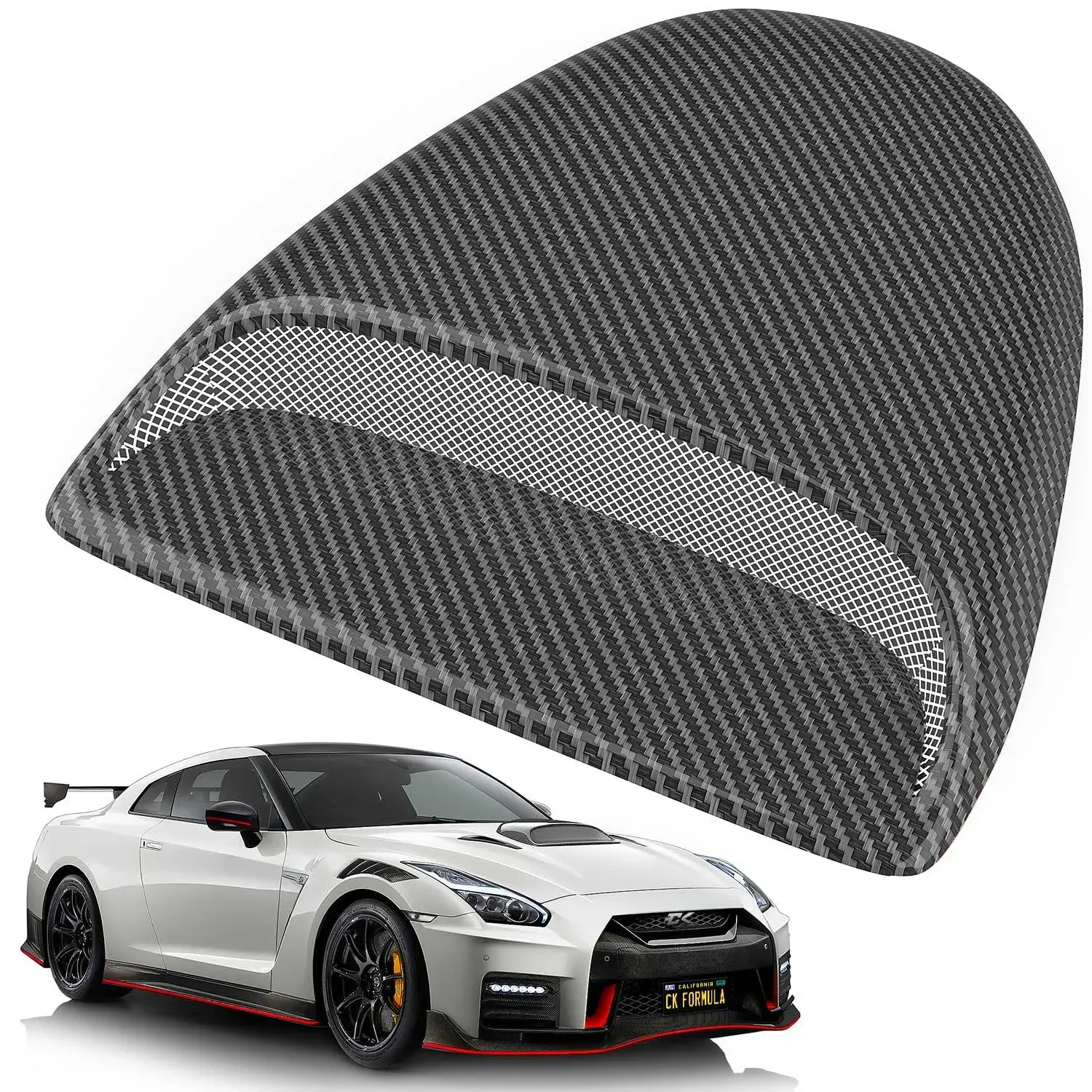 CK Formula Carbon Fiber Hood Scoop - Front Car Hood Vent Cover, No-Drill Universal Fit for Flat Hoods, Coupe, Trucks, SUV, JDM Style Body Kit, Waterproof, Aftermarket Automotive Accessory, 1 Piece