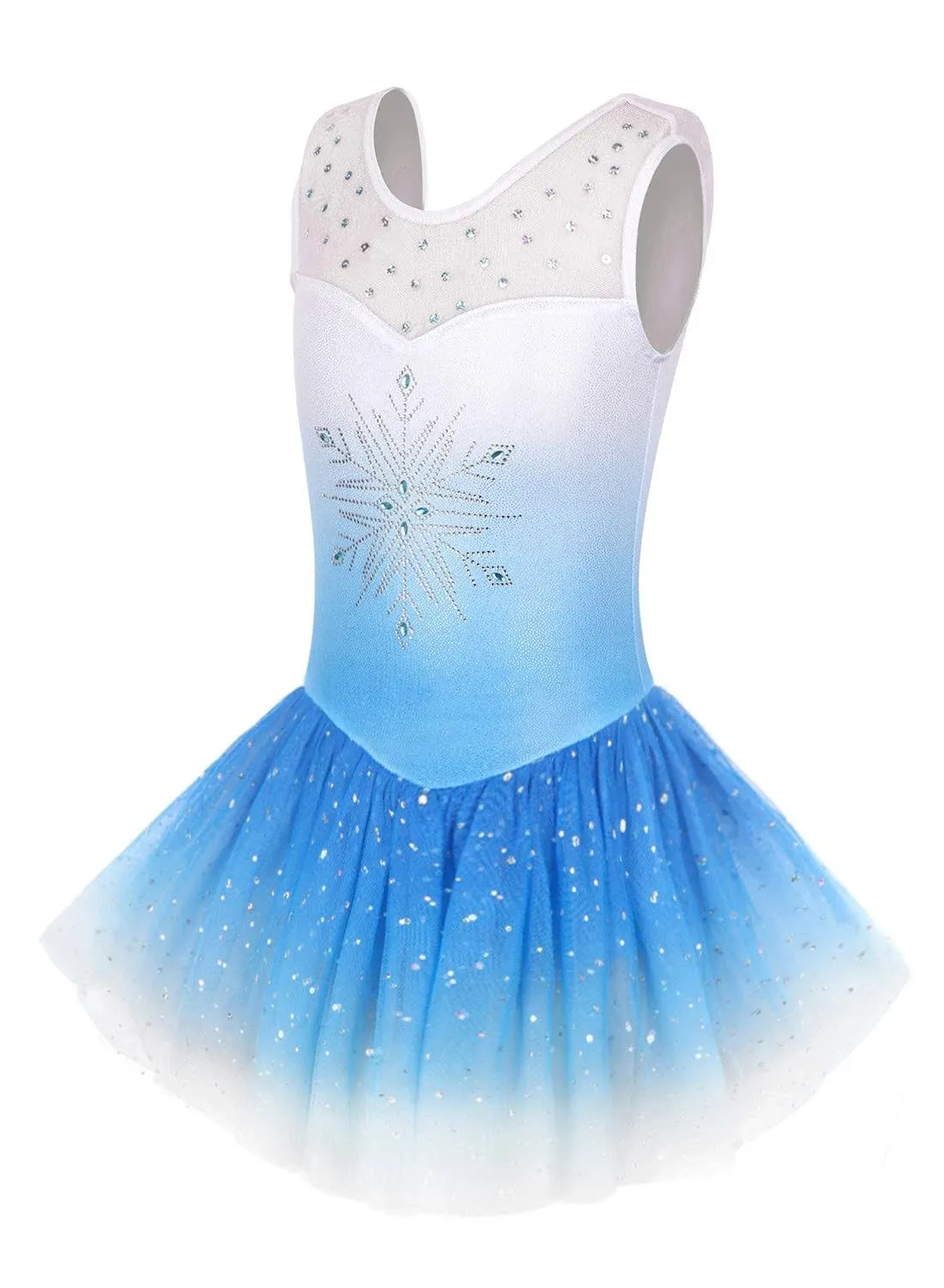 EQSJIU Ballet Leotard with Tutu Skirt for Girls Dance Gymnastics Toddlers Sparkly Snowflake Party Dress Outfit Kids