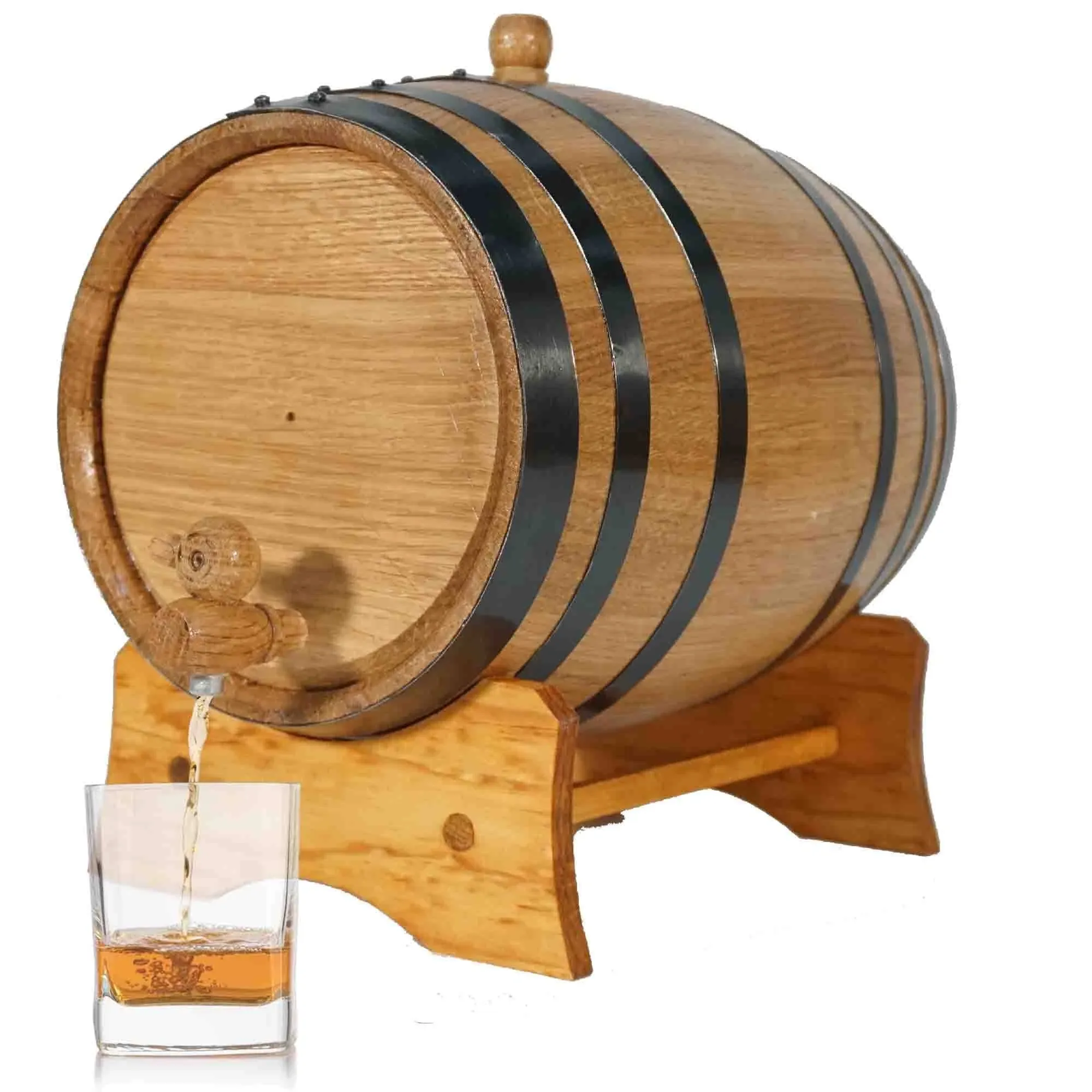 3 Liter Oak Aging Barrel with Stand, Bung &amp; Spigot - Whiskey Barrel Wine Barrel