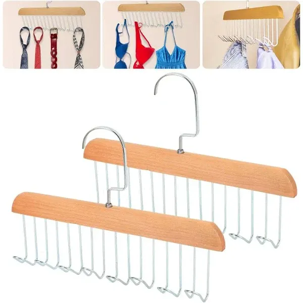 Anti Slip Multi Hook Coat Racks, Wooden Belt Hanger for Closet with 8 Hooks... 