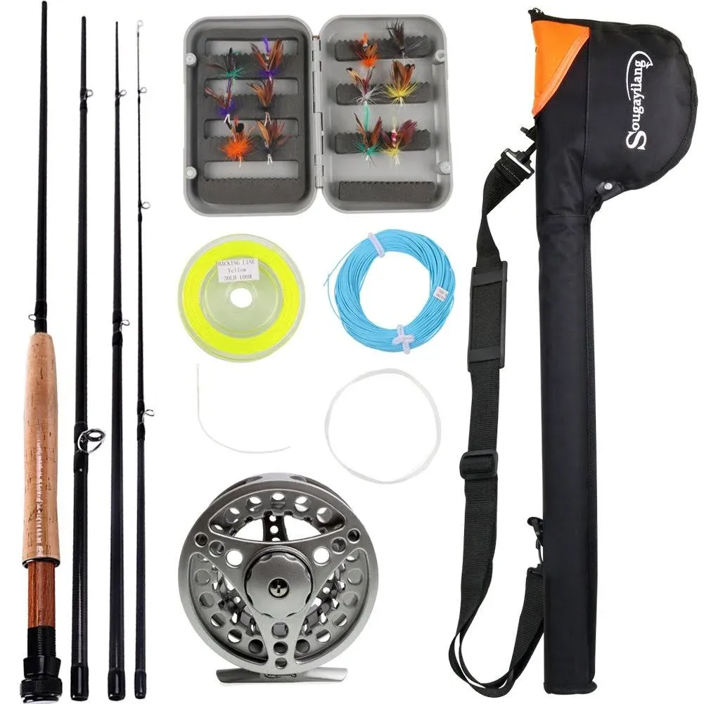 Sougayilang Saltwater Freshwater Fly Fishing Rod with Reel Combo Kit