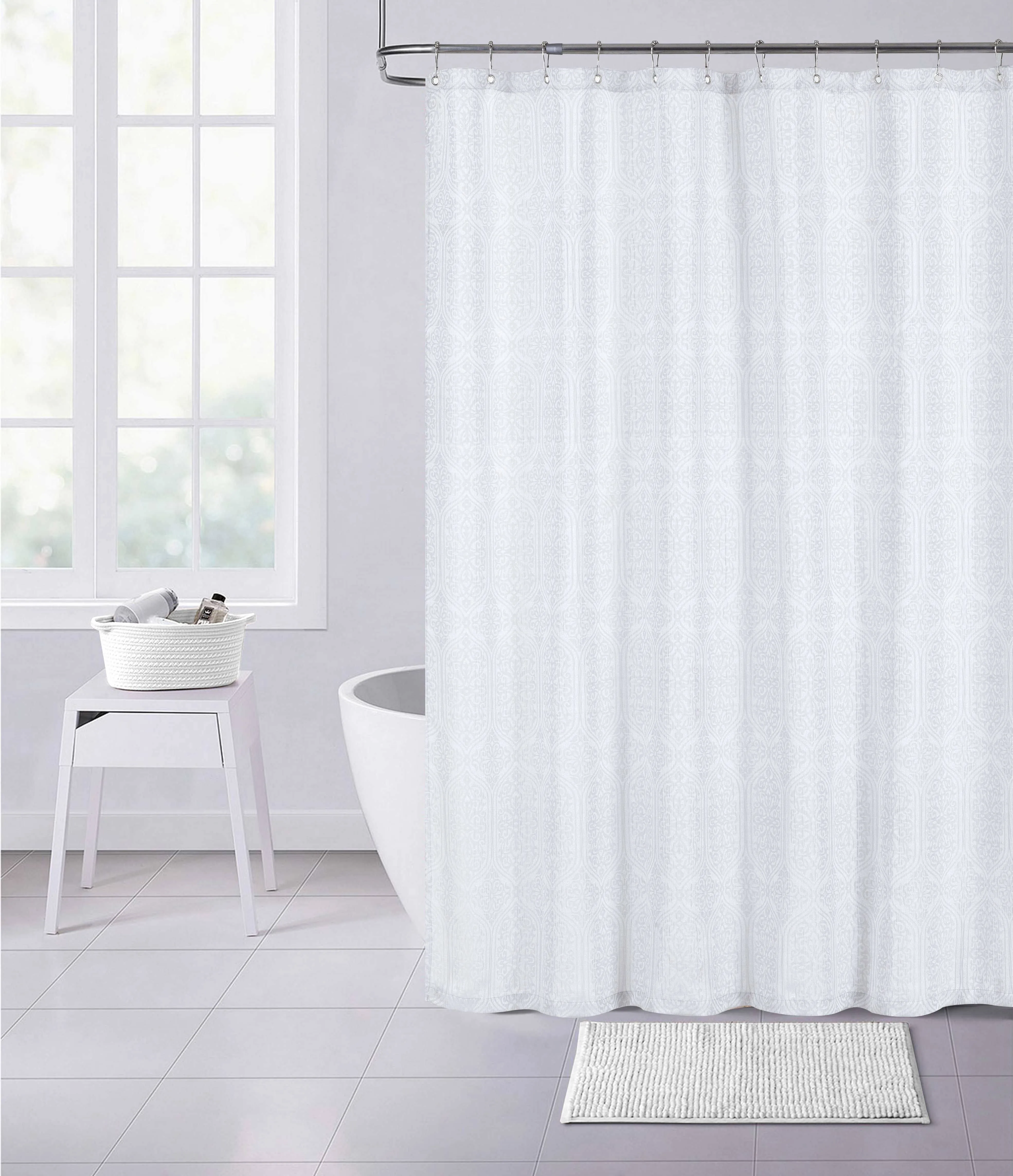 Dainty Home Shirin 70 in. x 72 in. White Shower Curtain