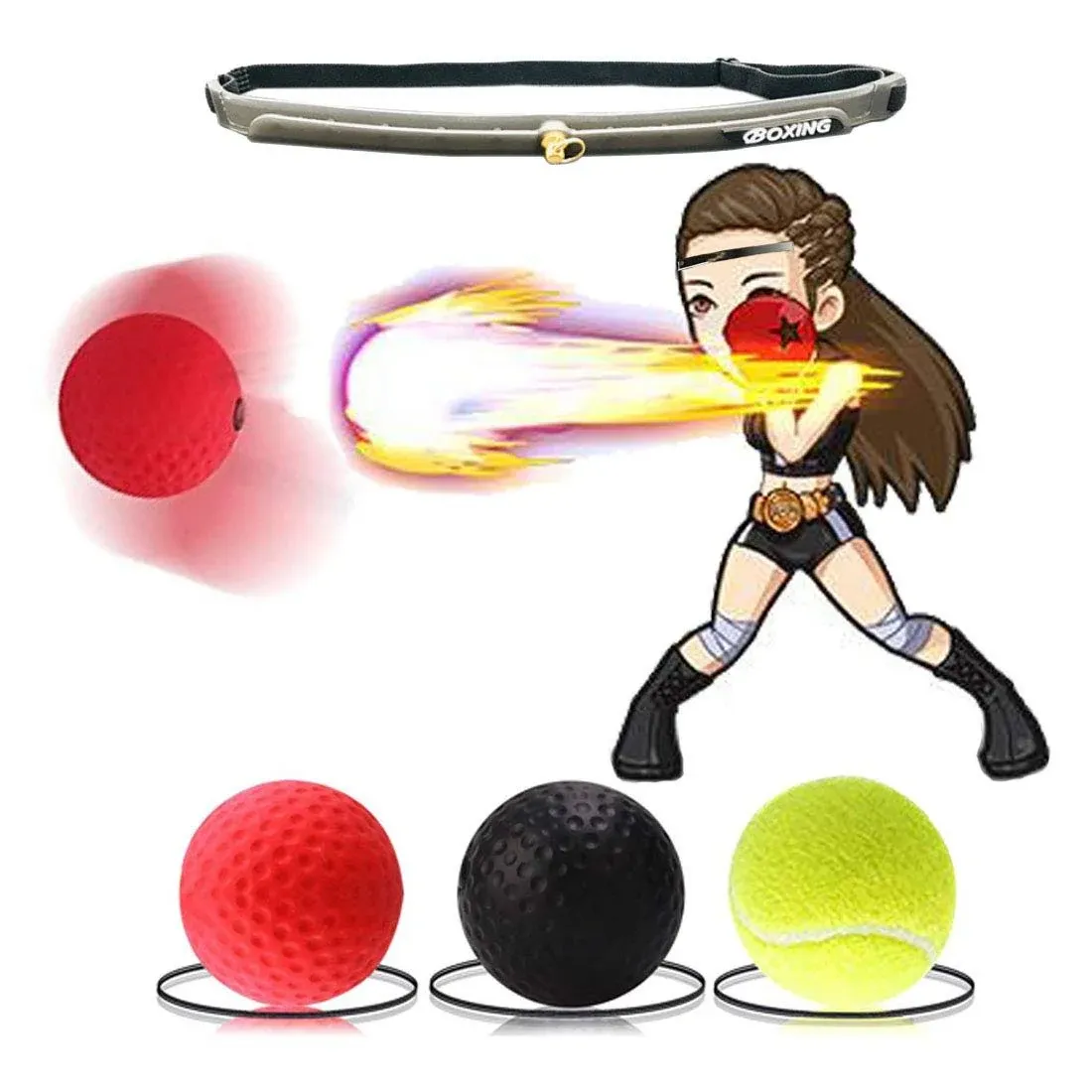 Boxing Reflex Ball 3 Difficulty Level Boxing Ball with Headband Suit for Reaction, Agility, Punching Speed, Fight Skill and Hand Eye Coordination Training for Kids and Adults