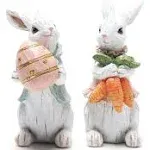 Hodao Easter Bunny Decorations Spring Home Decor Bunny Figurines(Easter White Rabbit 2pcs)