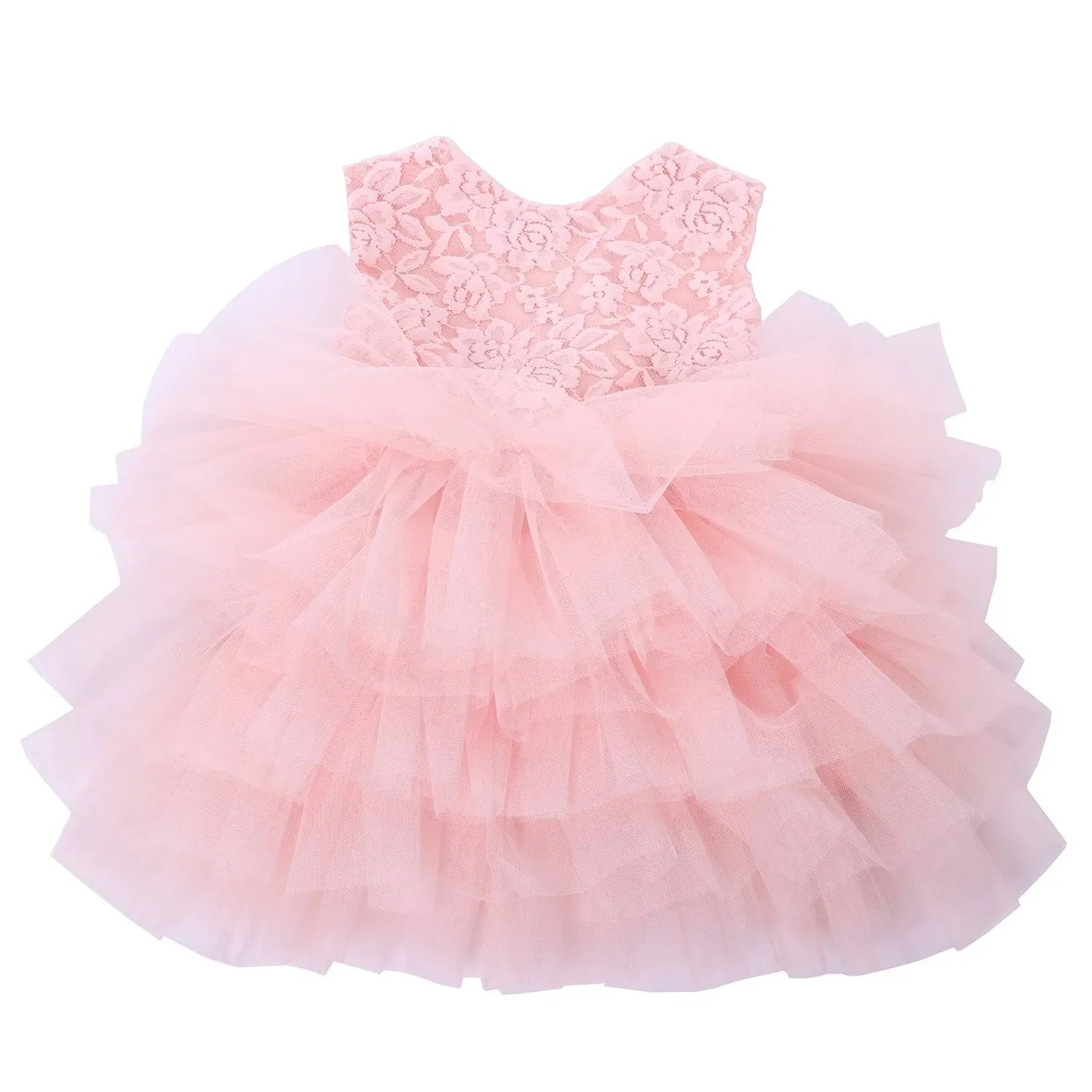 Cilucu Baby Girls Dress Toddler Kids Party Dress Tutu Pageant Lace Dresses Gown for Flower Girl Baby Birthday Pink Peach