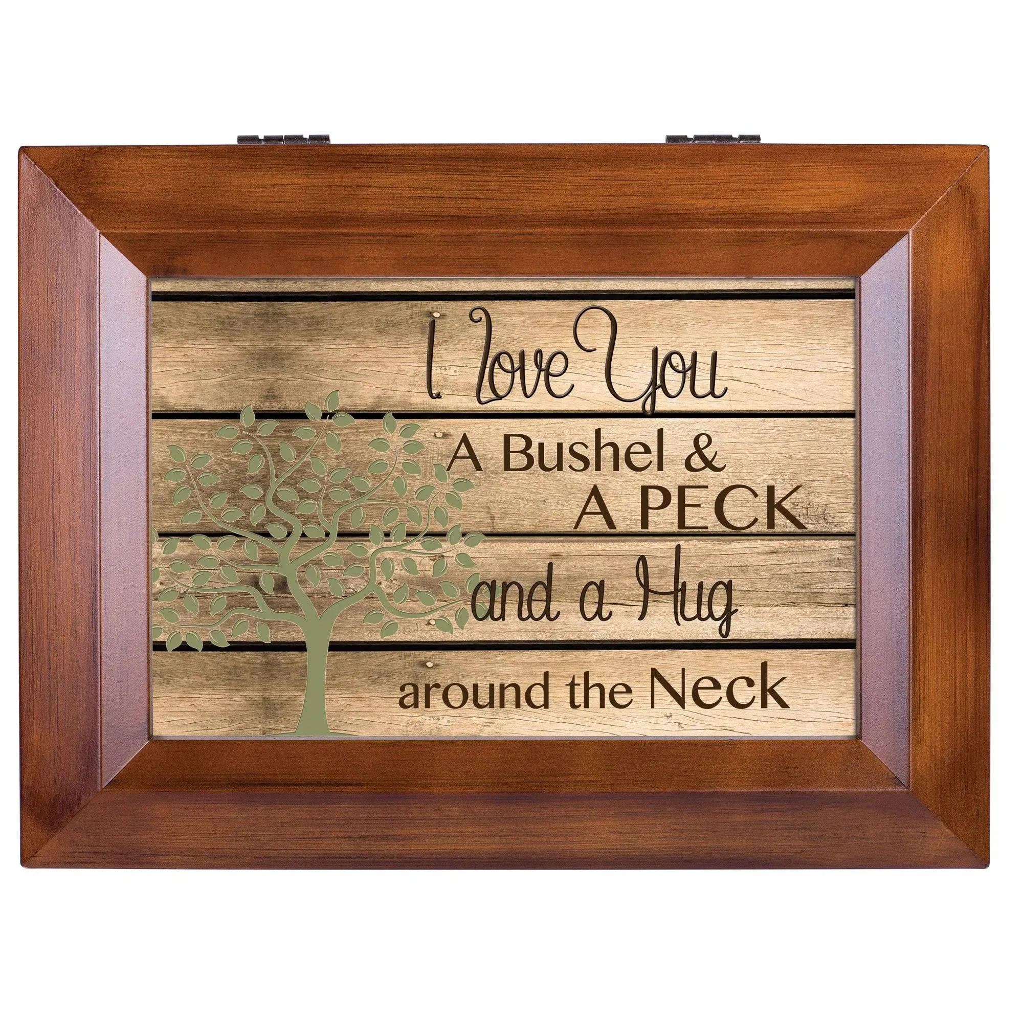 Love You a Bushel & a Peck Wood Panel Wood Finish Jewelry Music Box Plays You are My Sunshine