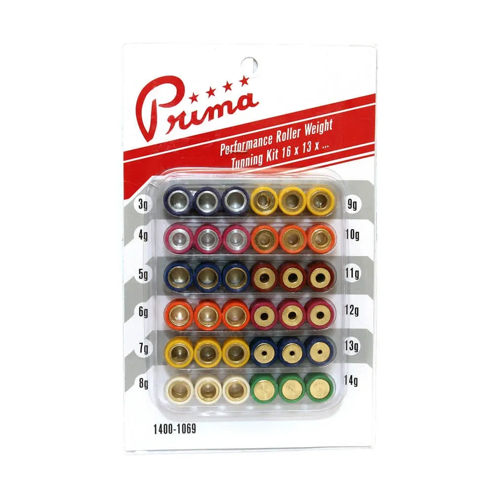 PRIMA ROLLER WEIGHT KIT (16mm X 13mm) *3gm - 14gm* FOR 50cc - 100cc QMB139 GY6