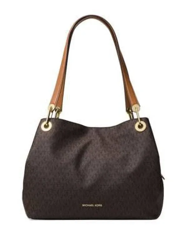 Michael Kors Raven Large Logo Shoulder Bag Tote Signature Brown Signature NEW