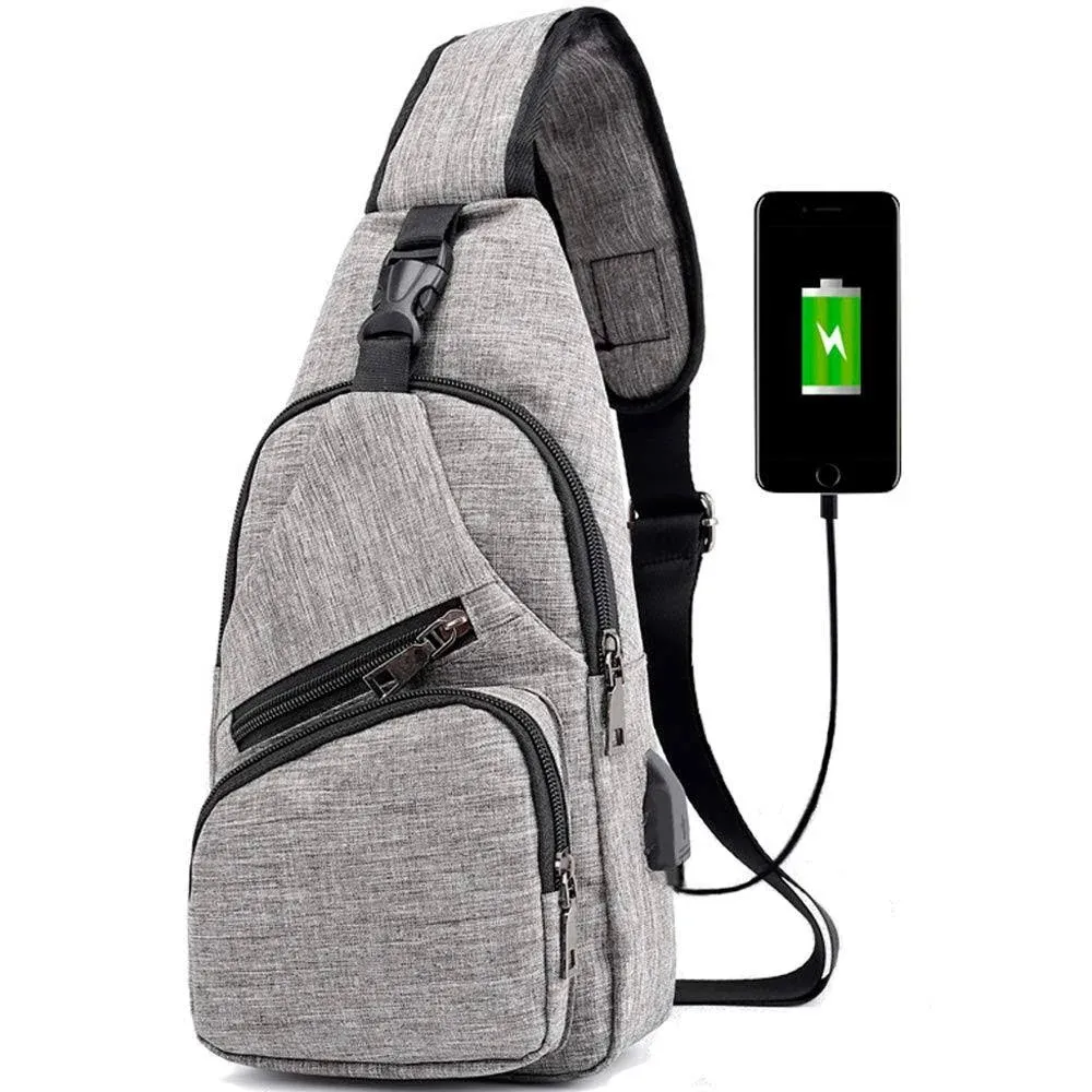 Sling Bag - Shoulder Backpack Chest Bags Crossbody Daypack for Women & Men with USB Charging Port