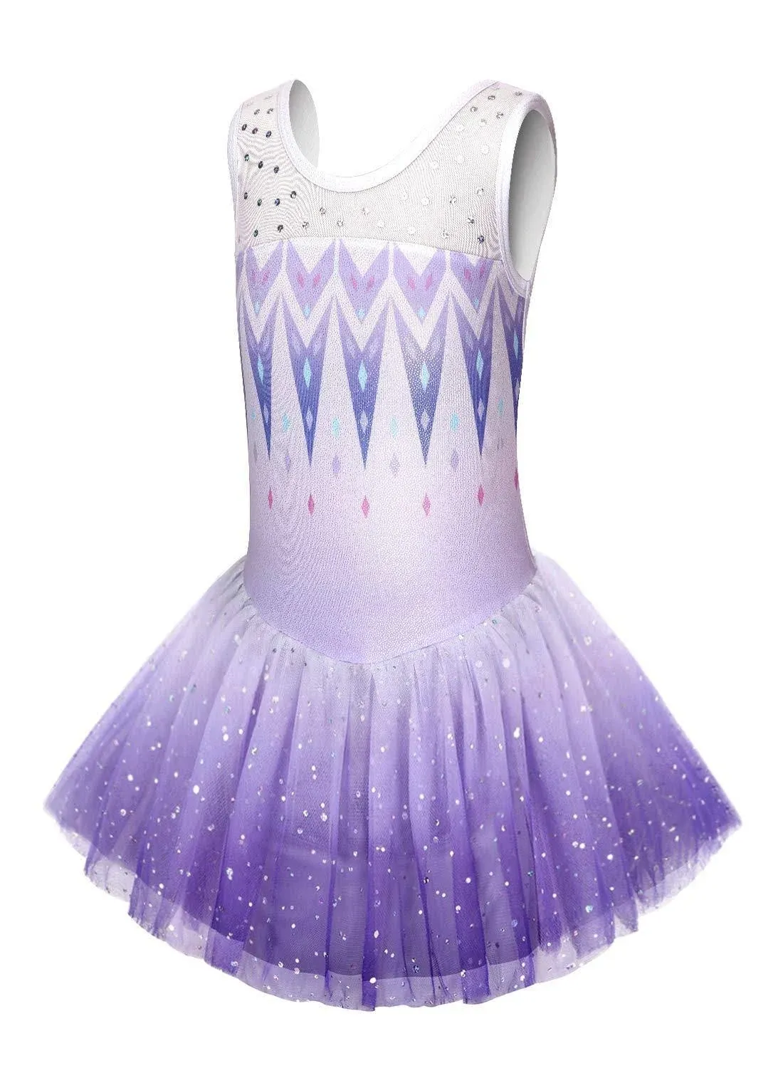 EQSJIU Gymnastics Dress for Kids Skirted Leotards Purple Gradient Colo