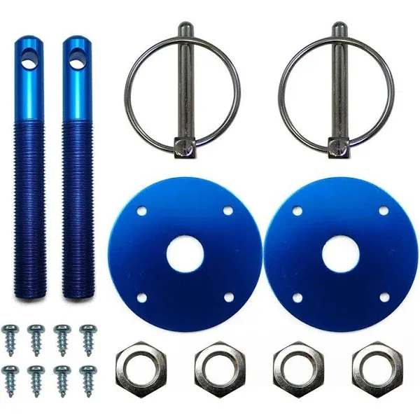 Aluminum Universal Hood pin Set kit Chrome Hardware Flip Over Chevy Ford Mopar GM Hot Rod Street Rod Drag Racing Race Muscle Car 1/2" (Blue)