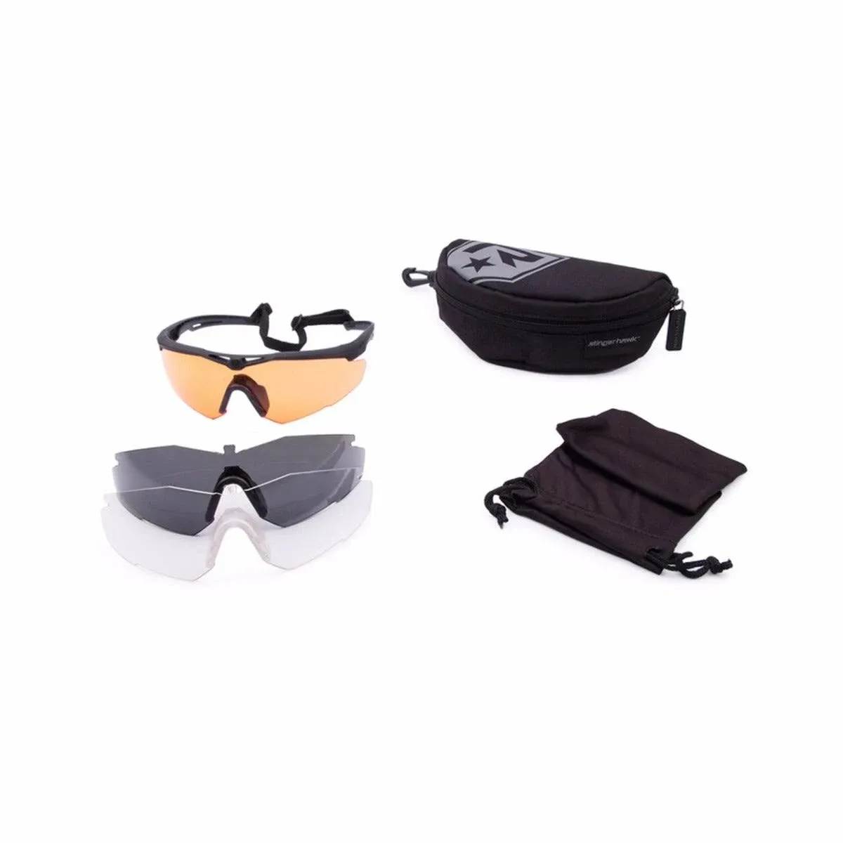 Revision Stinger Hawk Sunglasses, 3 Lens Kit, Black Frame, Regular Size