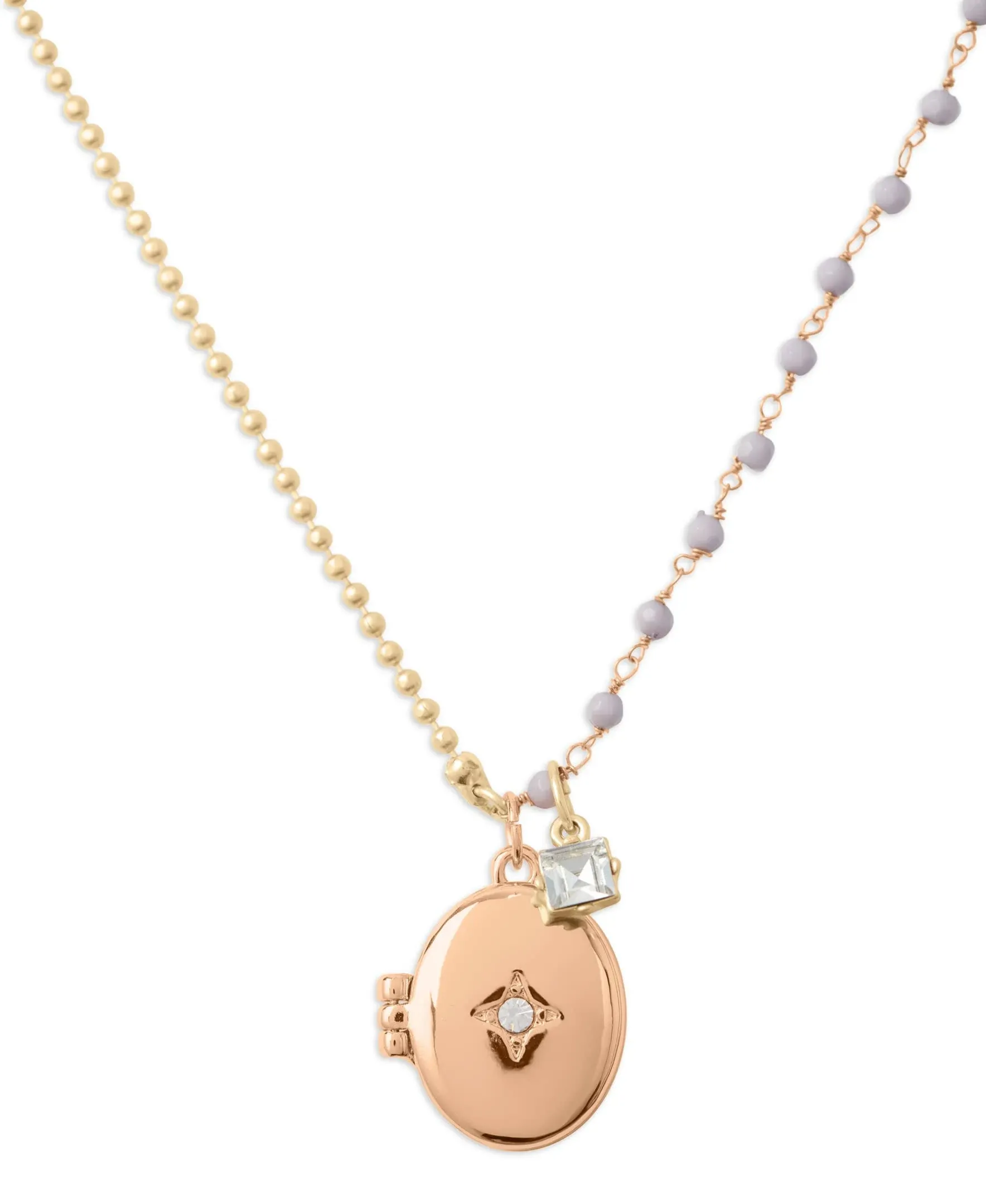 LUCKY BRAND Two-Tone Crystal &amp; Locket Charm Pendant Necklace