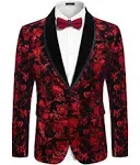 COOFANDY Men&#039;s Floral Tuxedo Jacket Shawl Lapel One Button Velvet Suit Jacket Di