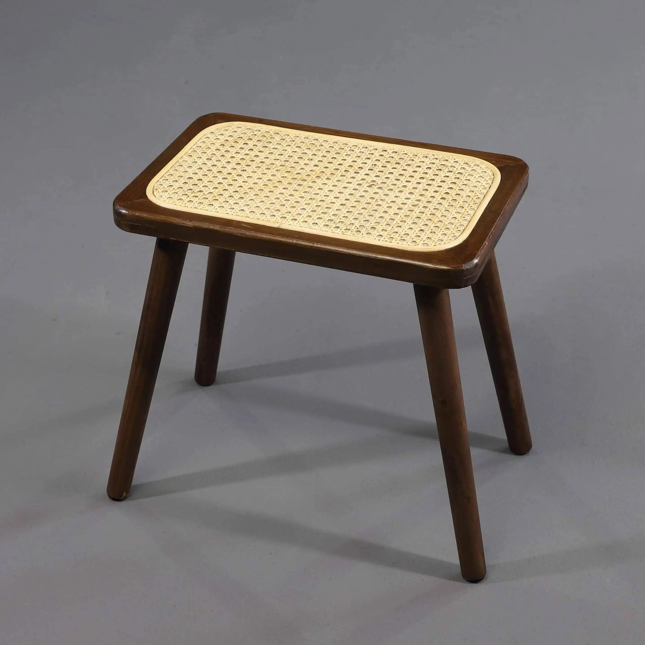 [PJ Collection] Natural Rattan Top Wood Stool, with Portable and Detachable Legs, Handcrafted Wood Stool, Lightweight Stool, Hand Woven, Comfortable Support (Rectangle, Walnut Wood)