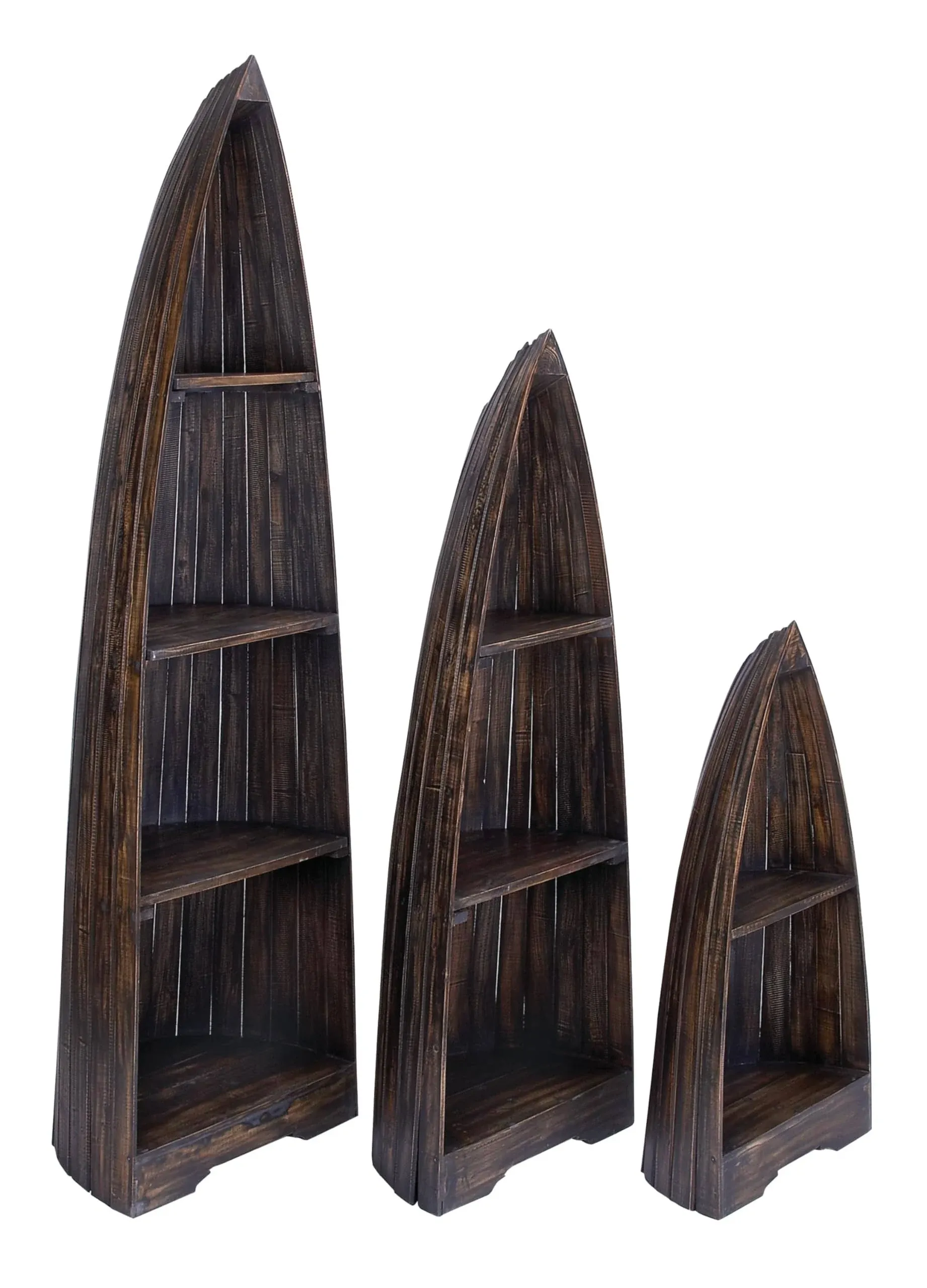 Decmode Wooden Brown Boat Shelf - Set of 3