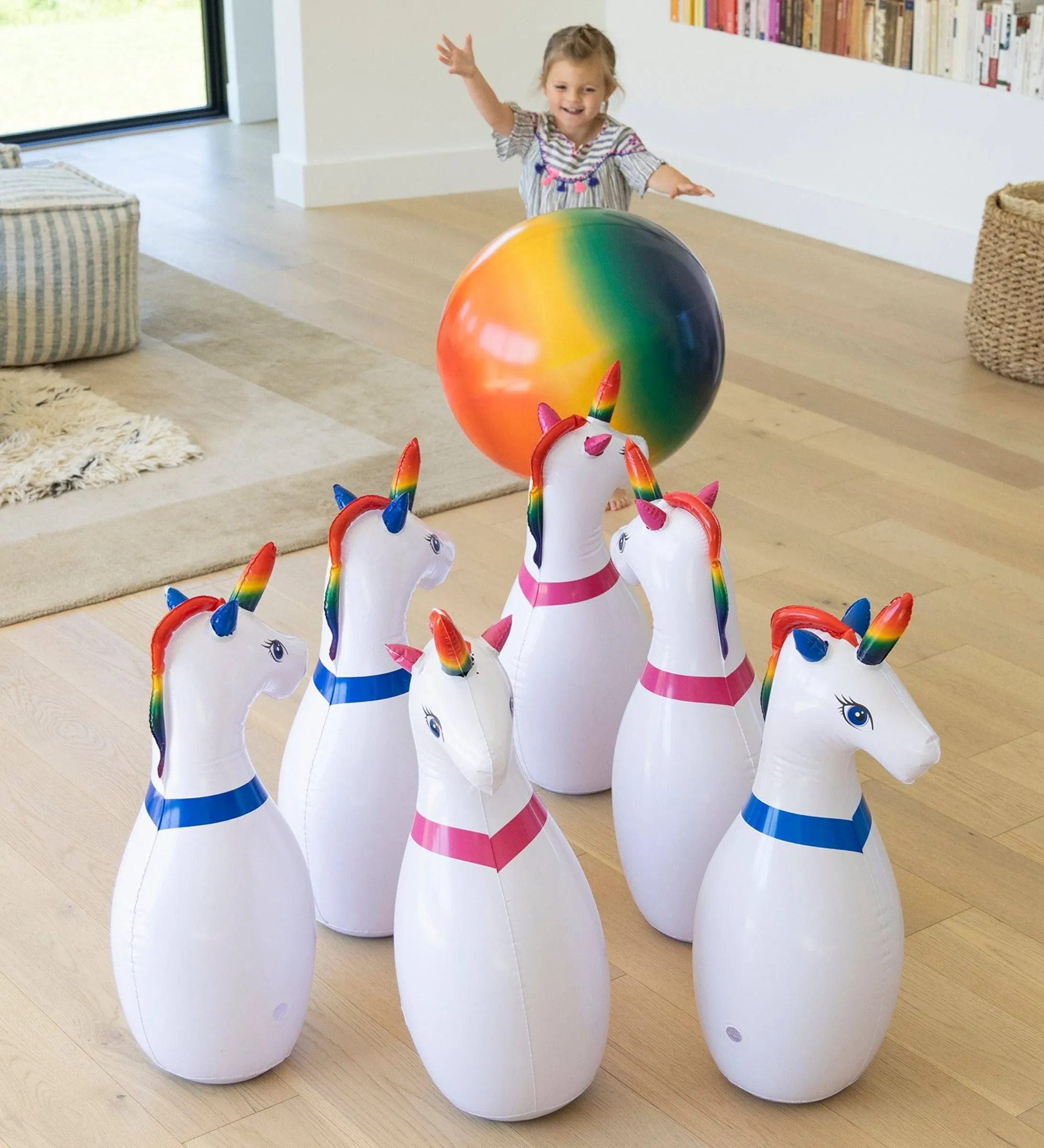 HearthSong Giant Inflatable Unicorn Bowling Set