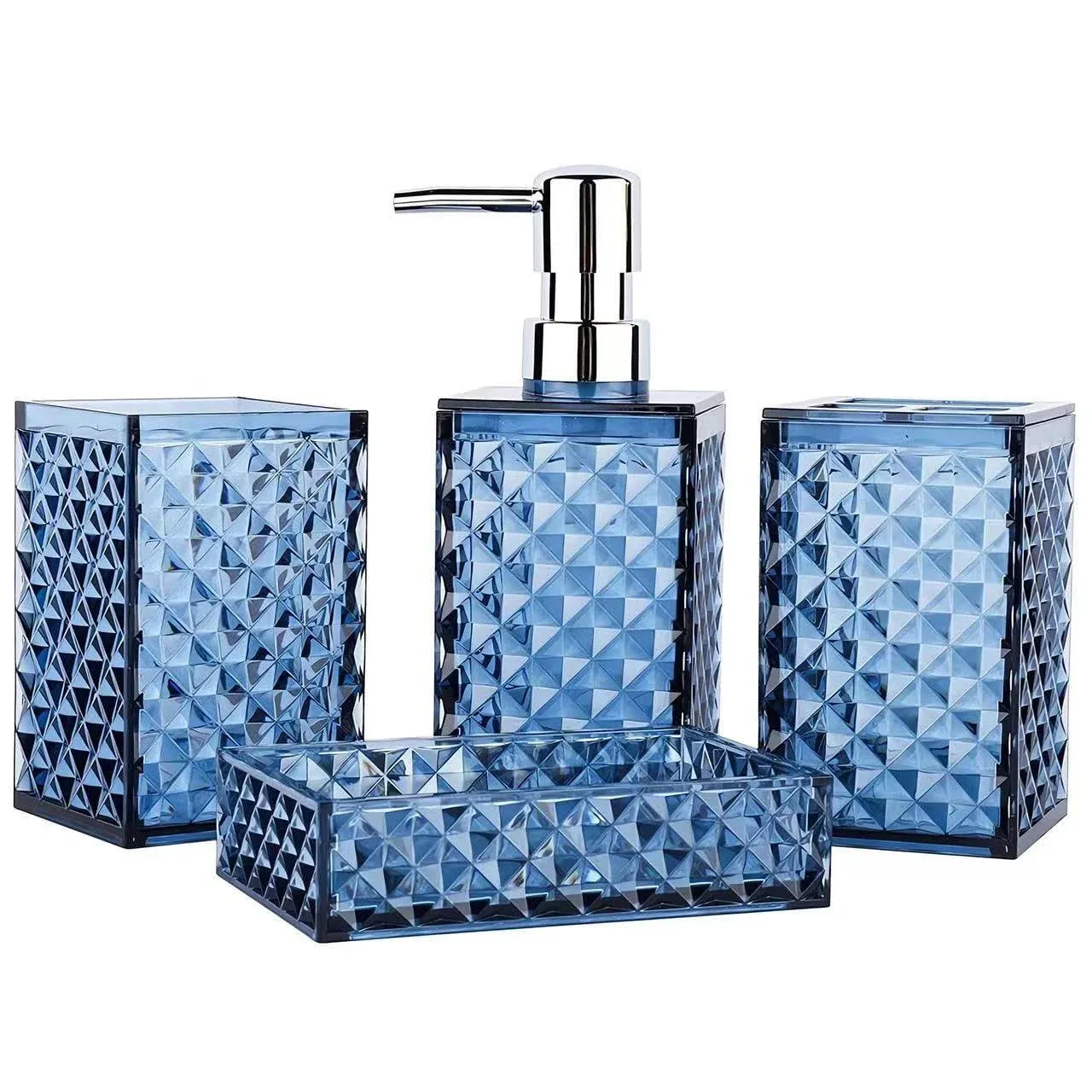  Bathroom Accessories Set, 4 Pack Blue Acrylic Bath Accessory Sets Complete, 